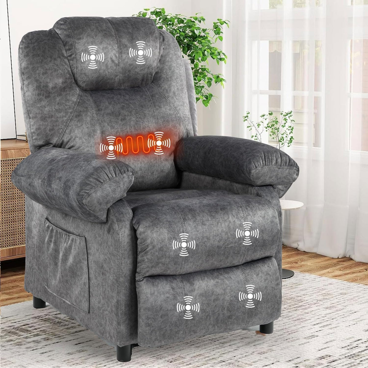 PushBack Massage Recliner Chair with Heat Small Reclining Single Sofa Grey