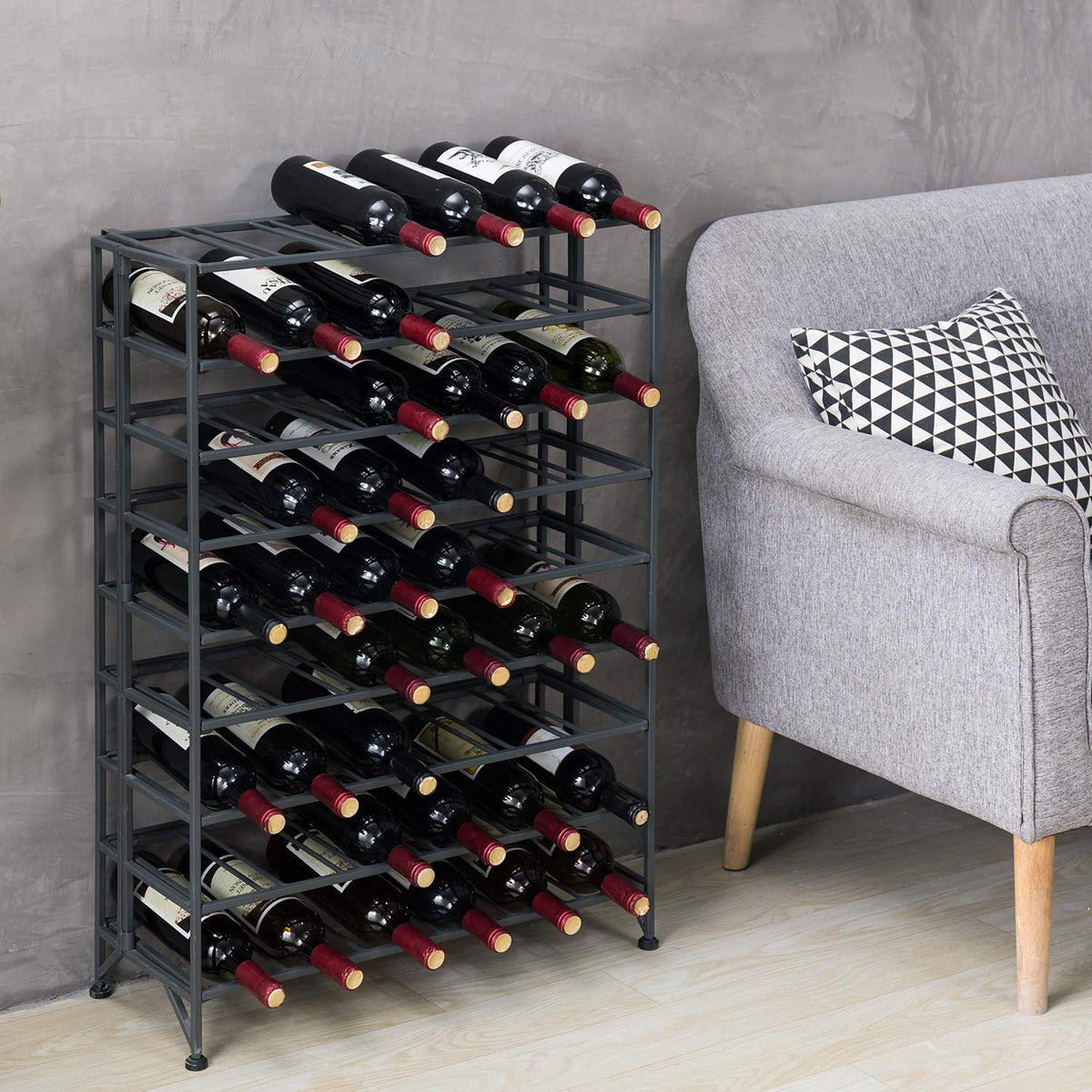 MyGift Gray Metal Wine Rack Floor Stand 9 Tier Bottle Storage Shelf