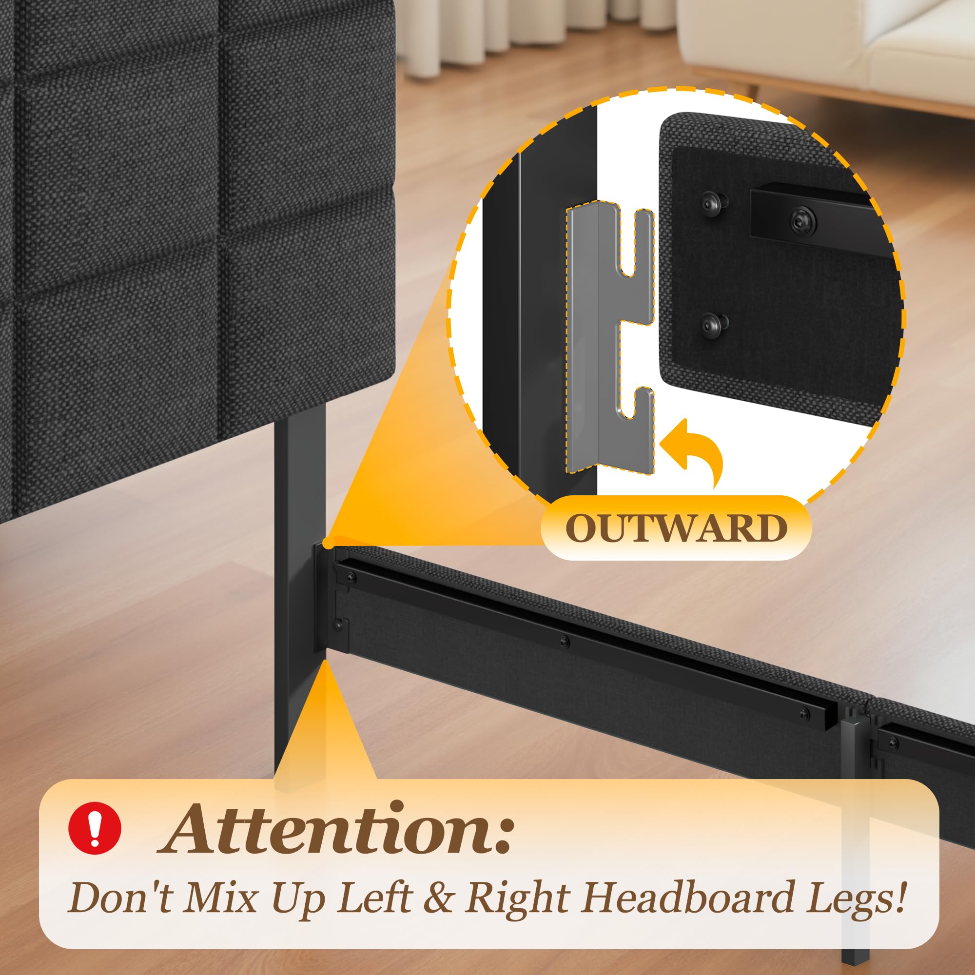 Upholstered Platform Bed Frame with Adjustable Headboard