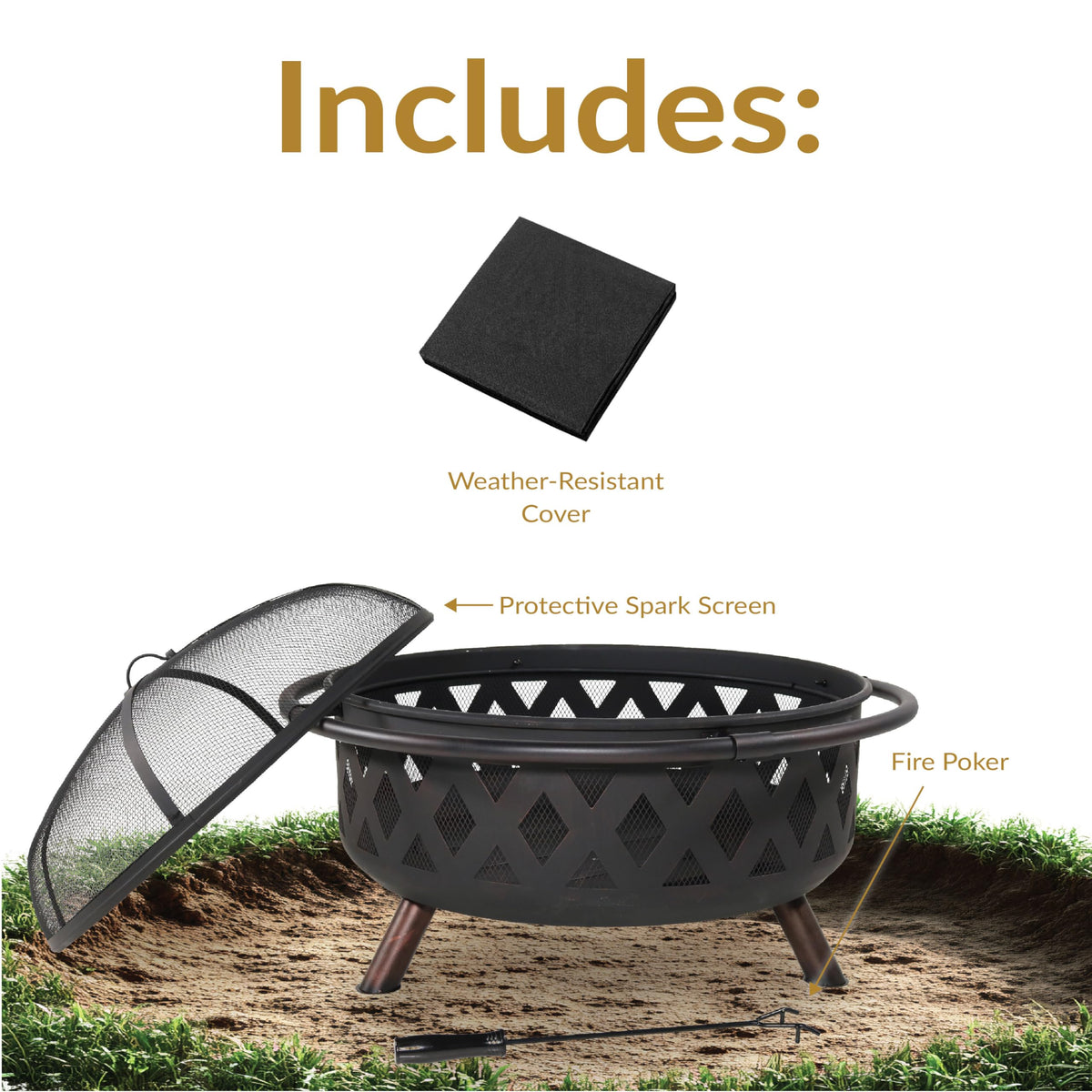Sunnydaze Crossweave 36" Large Outdoor Fire Pit, Wood Burning, Round