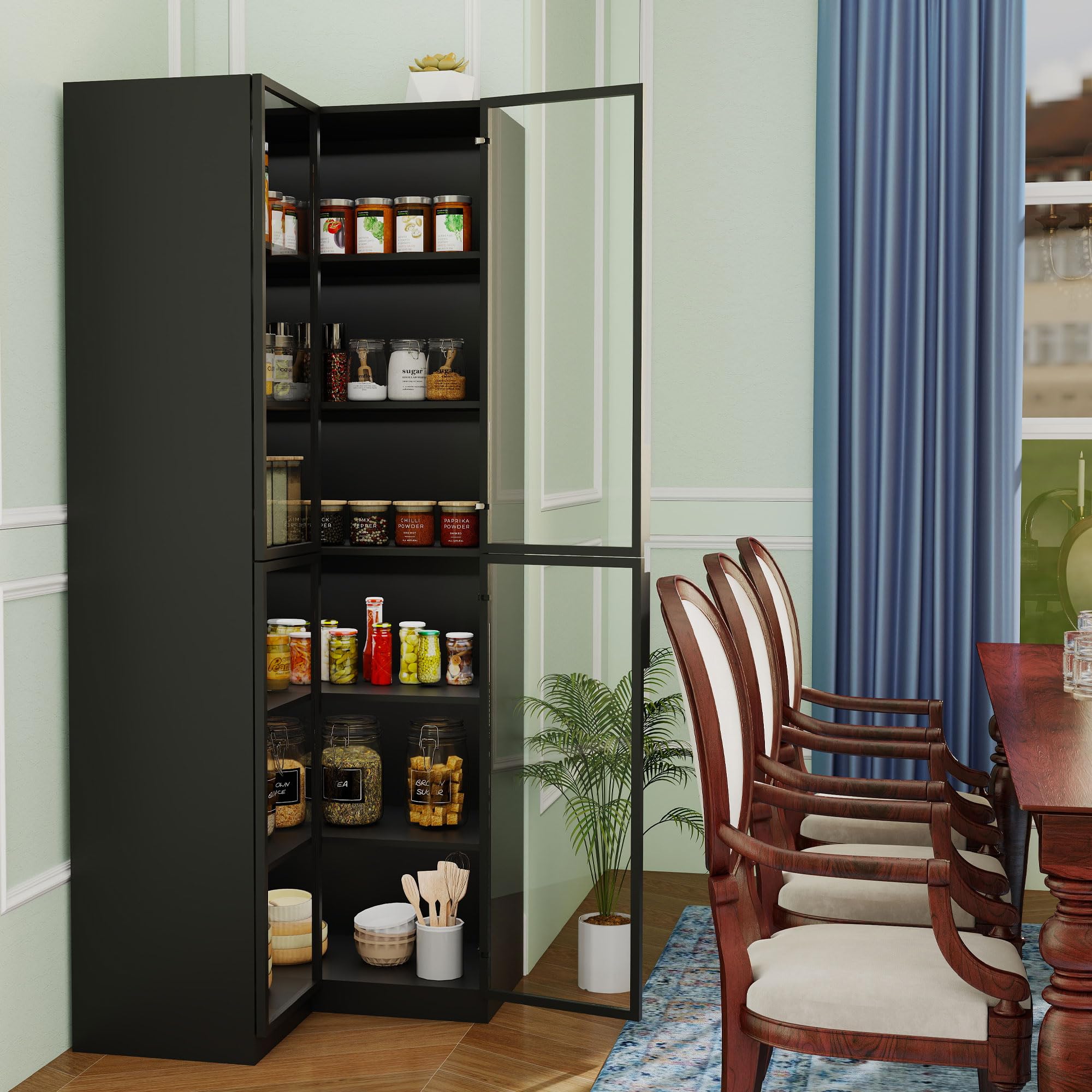 L-Shaped Corner Bookcase with Glass Doors & LED Lights