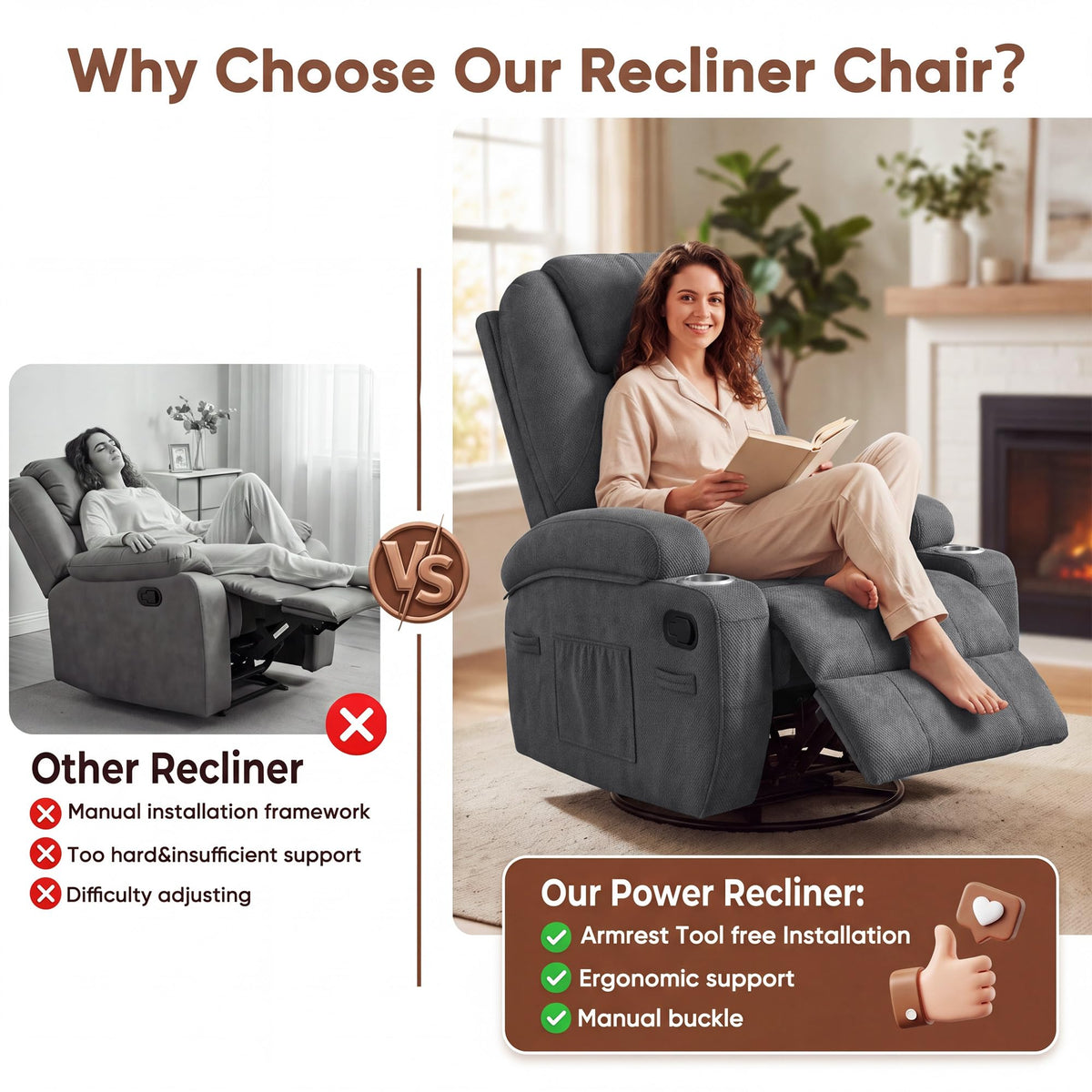 Furmax Recliner Chair, Fabric Rocking Chair Nursery for Adults