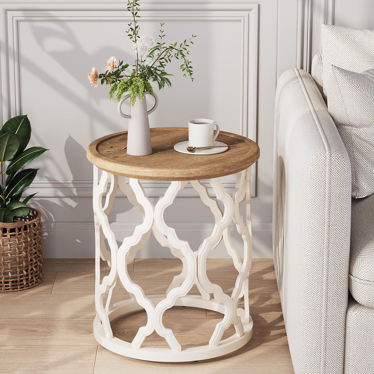 Round Farmhouse Tray Side Table