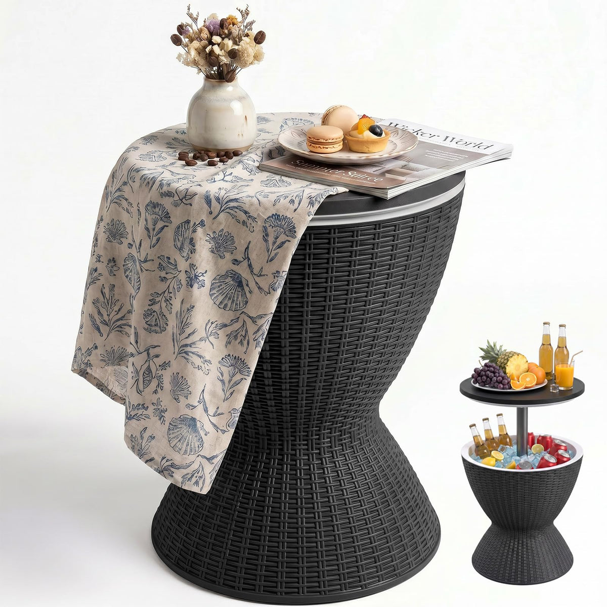 ATMELT Outdoor Side Table, Cooler Bar Table, Weather Resistant Cooler Table