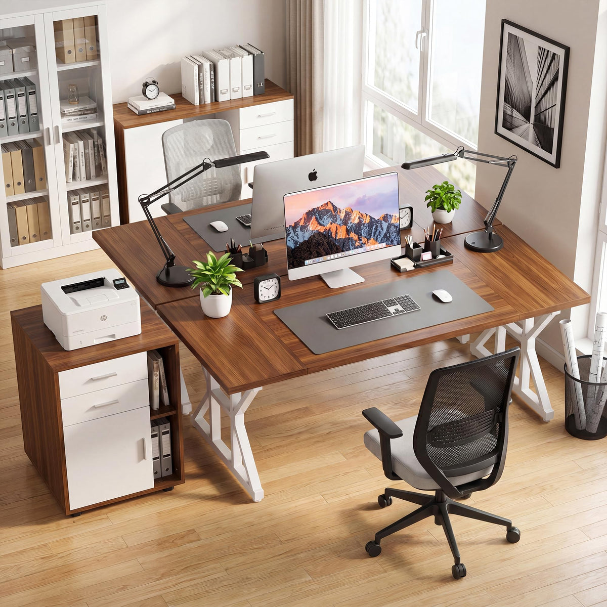 YOUDENOVA 71 Inch Executive Desk, Large Computer Office Desk Workstation with Thick Desktop & Heavy Duty Metal Legs, Modern Industrial Writing Study Table for Home Office (Deep Brown/White)