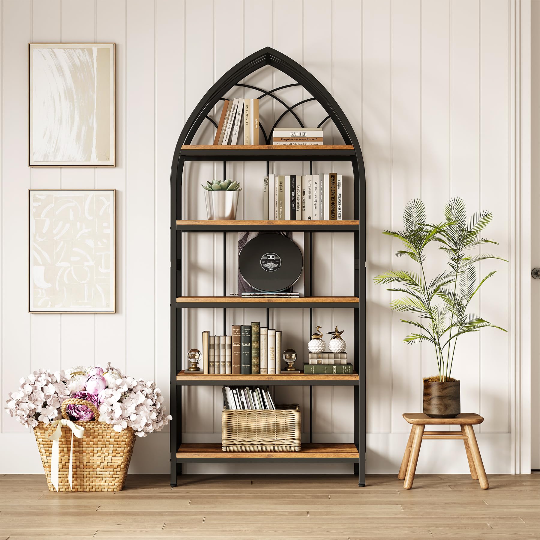 LITTLE TREE 74.8" Tall Bookshelf, 5-Tier Heavy Duty Metal Rack, Large Load-Bearing Capacity, Versatile Shelf for Living Room, Kitchen, Bedroom, Bathroom, Study