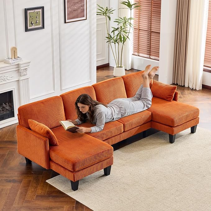 U-Shaped Corduroy Sectional Sofa
