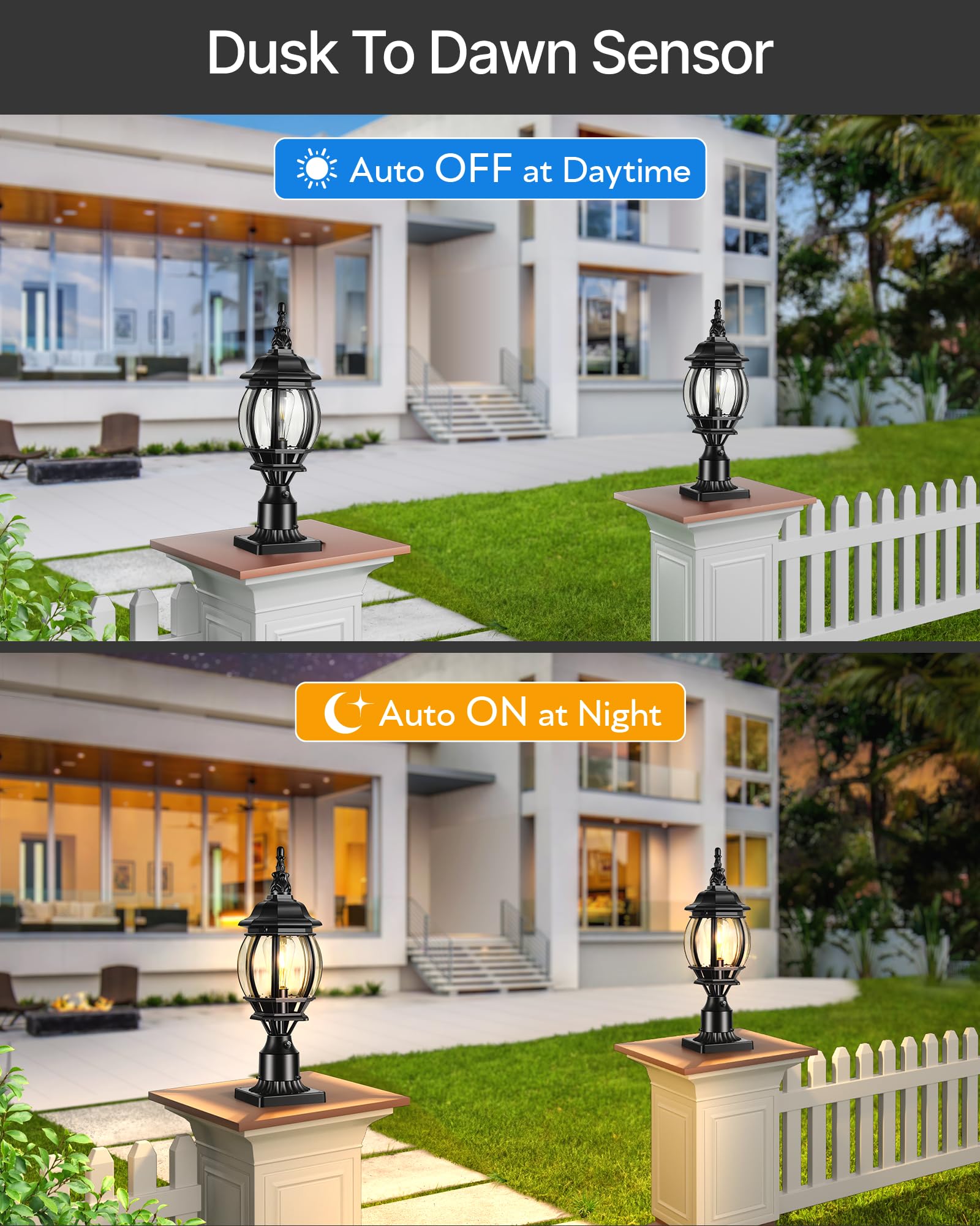 VIANIS Hard Wired Dusk to Dawn Outdoor Post Lights, Modern Exterior Lamp Post Light Fixture with Pier Mount Base, Black Anti-Rust Waterproof Outdoor Pole Lights for Front Porch Patio, Garden, Pathway