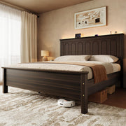 Platform Bed Frame with LED Headboard & Charging Ports