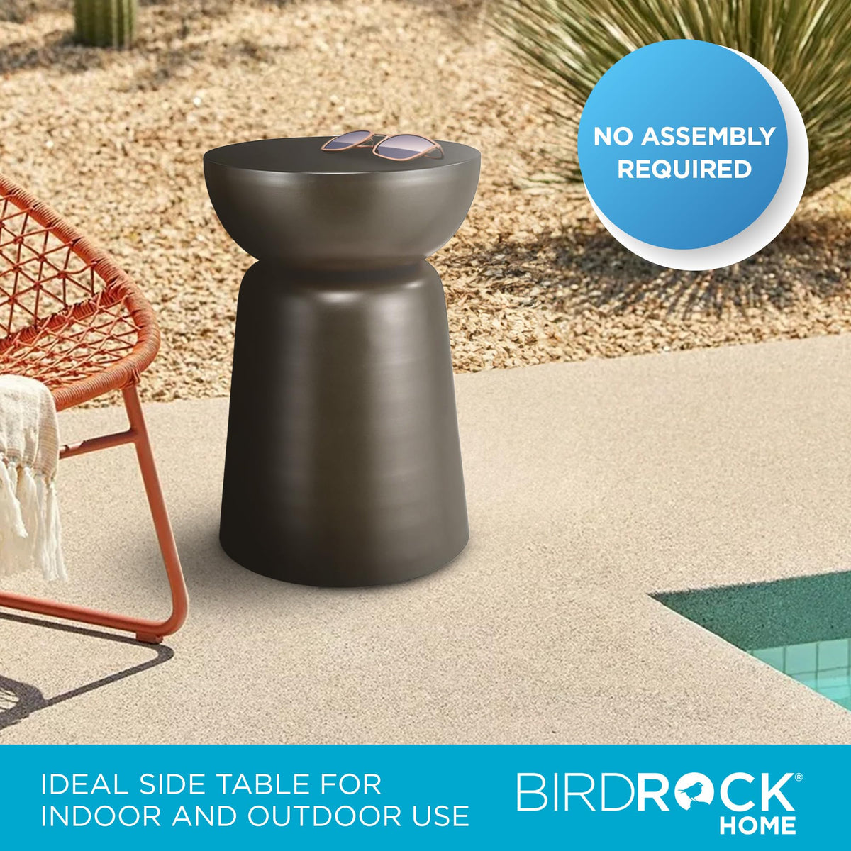 BIRDROCK HOME Metal Outdoor Accent Side Table, Dark Antique Bronze, 14”x14”