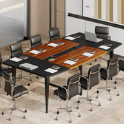 Yanosaku 8FT Conference Table with Power Hubs, Large Meeting Table for 8-10 People, Sturdy Metal Legs, 2 Cable Grommets, Modern Office Conference Table for Conference Room, Office, Meeting Room
