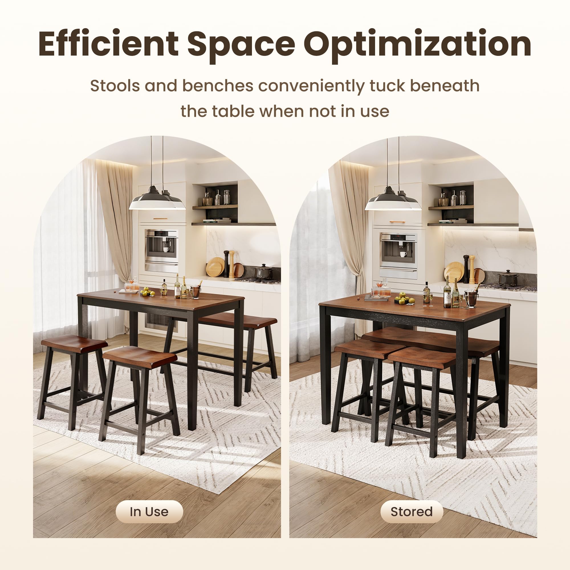 Counter Height Dining Table Set for 4 with Bench