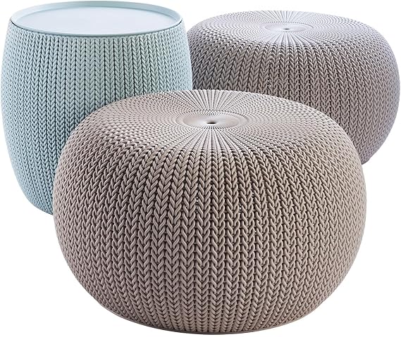 Knit Pouf Ottoman Set with Storage Table