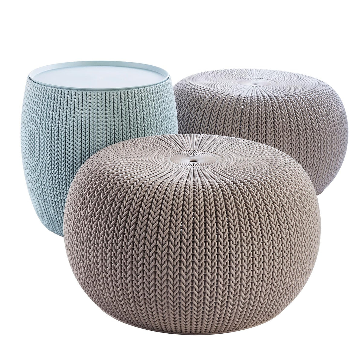 Patio Pouf Set with Storage Table