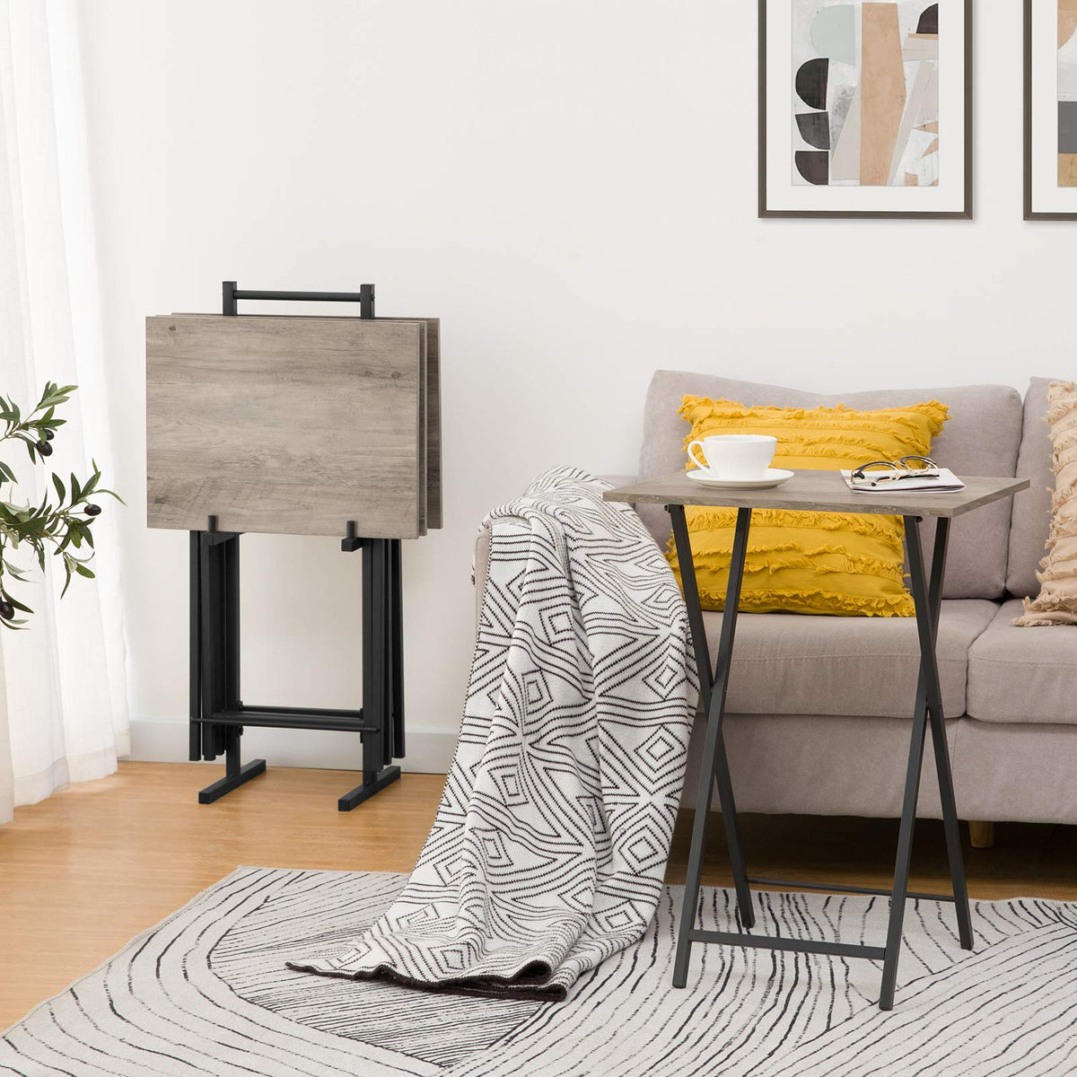 Folding TV Tray Set with Stand