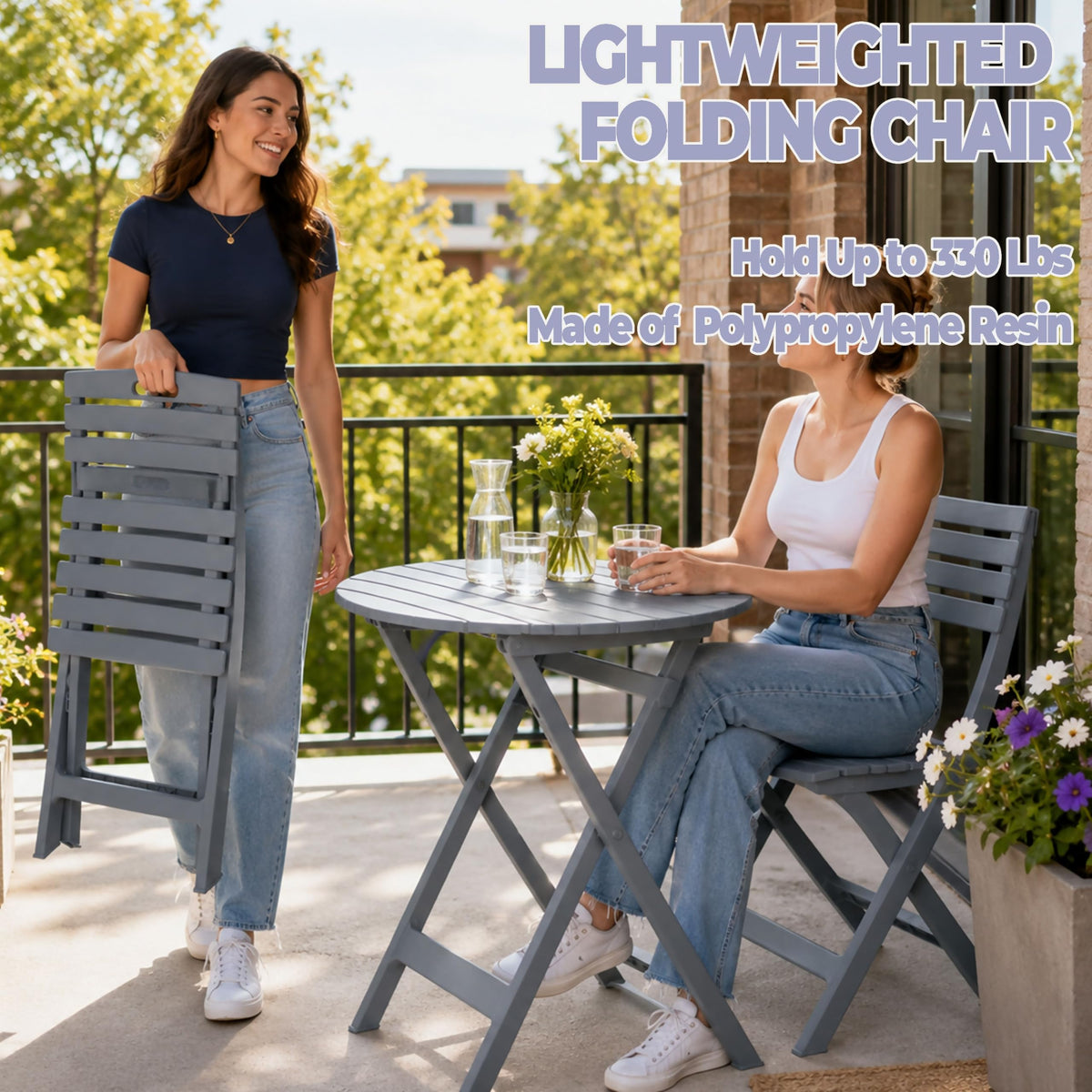ARIA HOME 3 Piece Outdoor Bistro Set, Round Folding Patio Table and 2 Chairs, Blue