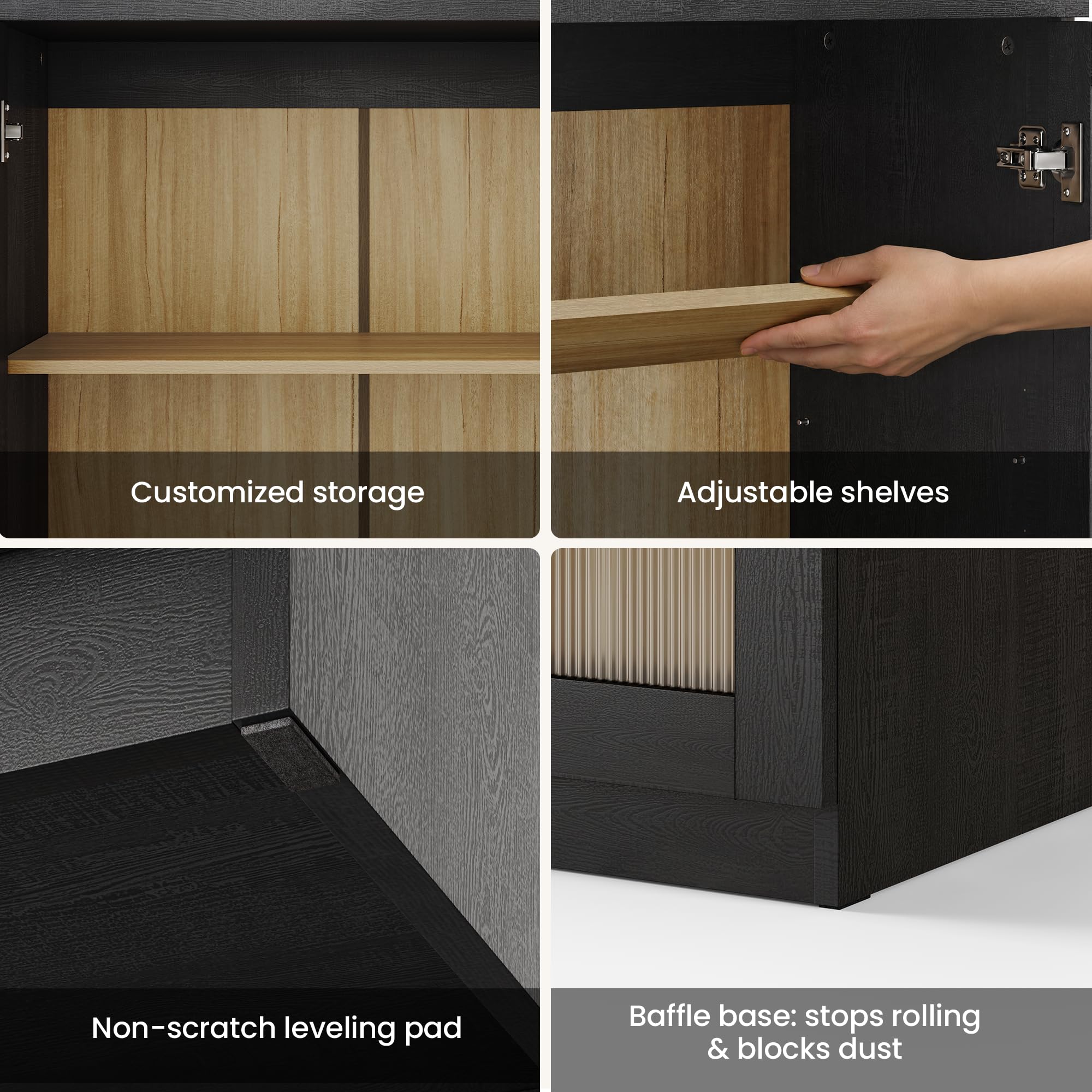 ModernMate Set of 2 Accent Sideboard Cabinets, 62" Modular Storage Buffet Table with Acrylic View Doors, Black Wood Grain Media Console with Soft-Close Hinges for Living Room, Dining Room