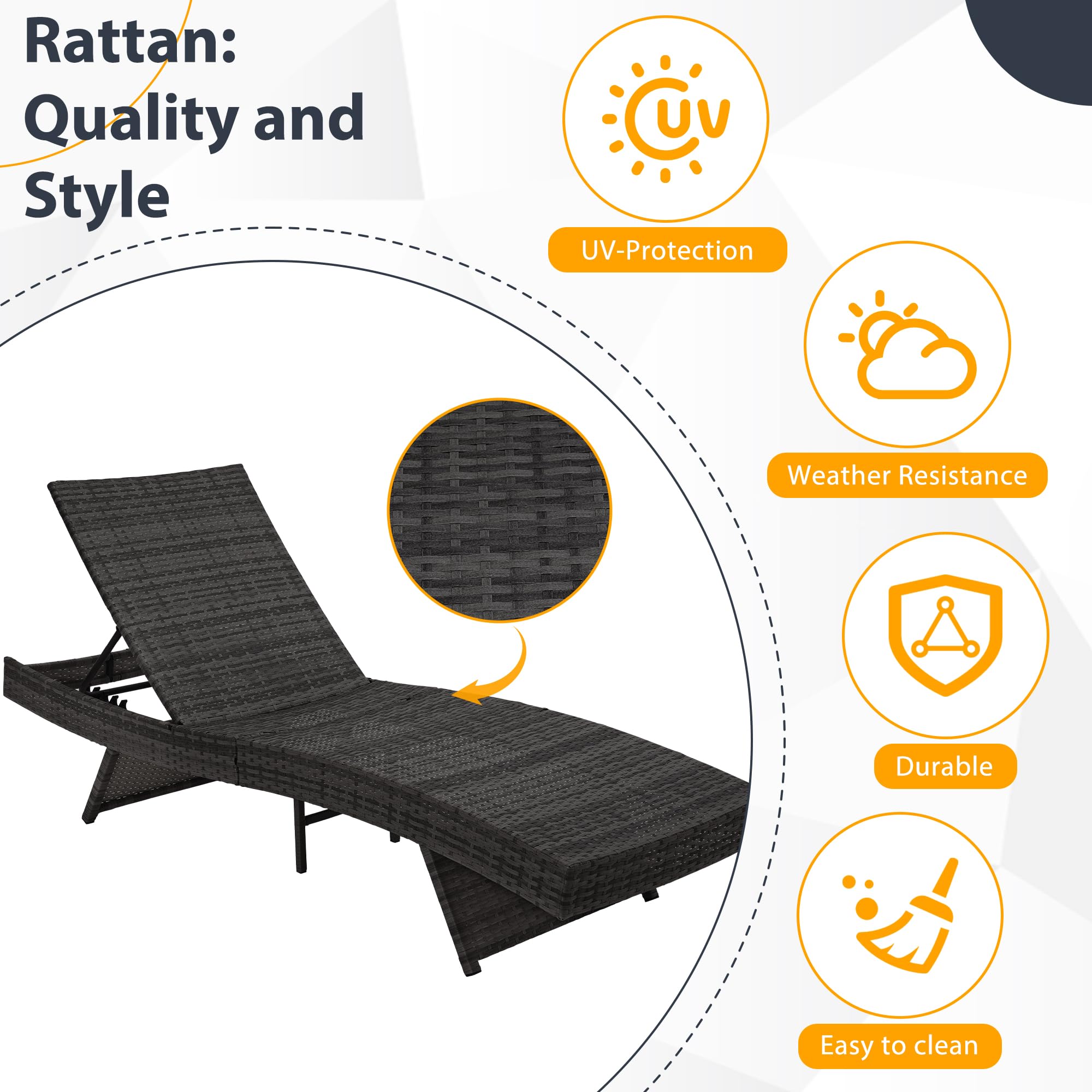 Wicker Patio Chaise Lounge Set with Cushions & Pillows