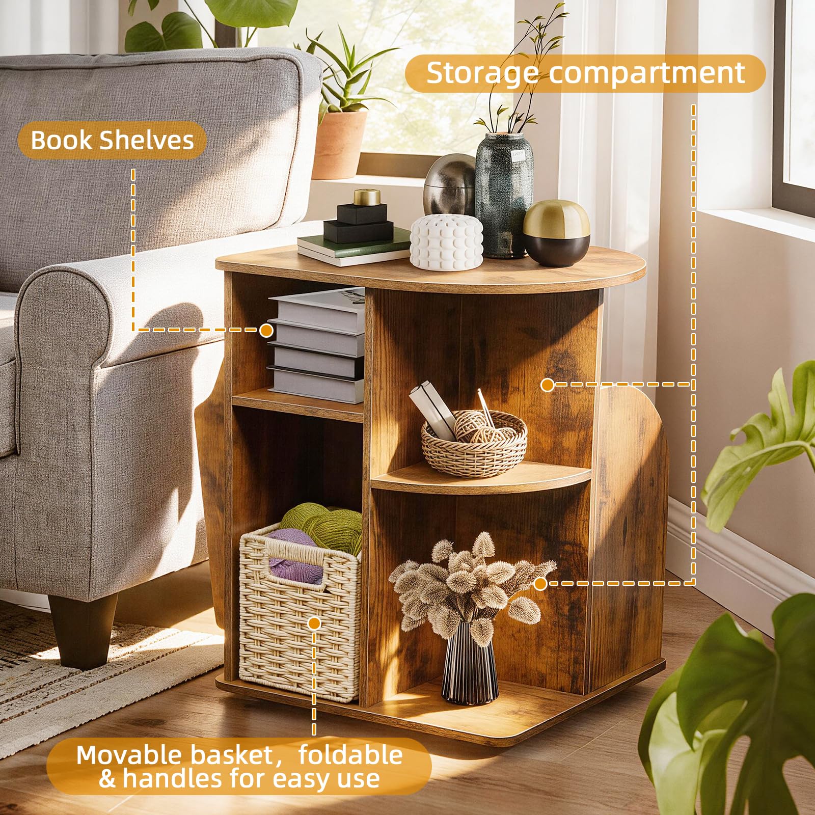 Rotating End Table with Storage