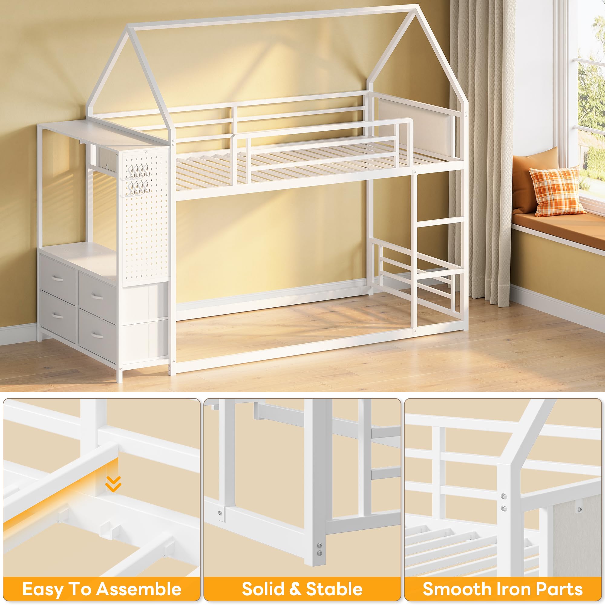 Twin Over Twin Bunk Bed with Hall Tree & Storage