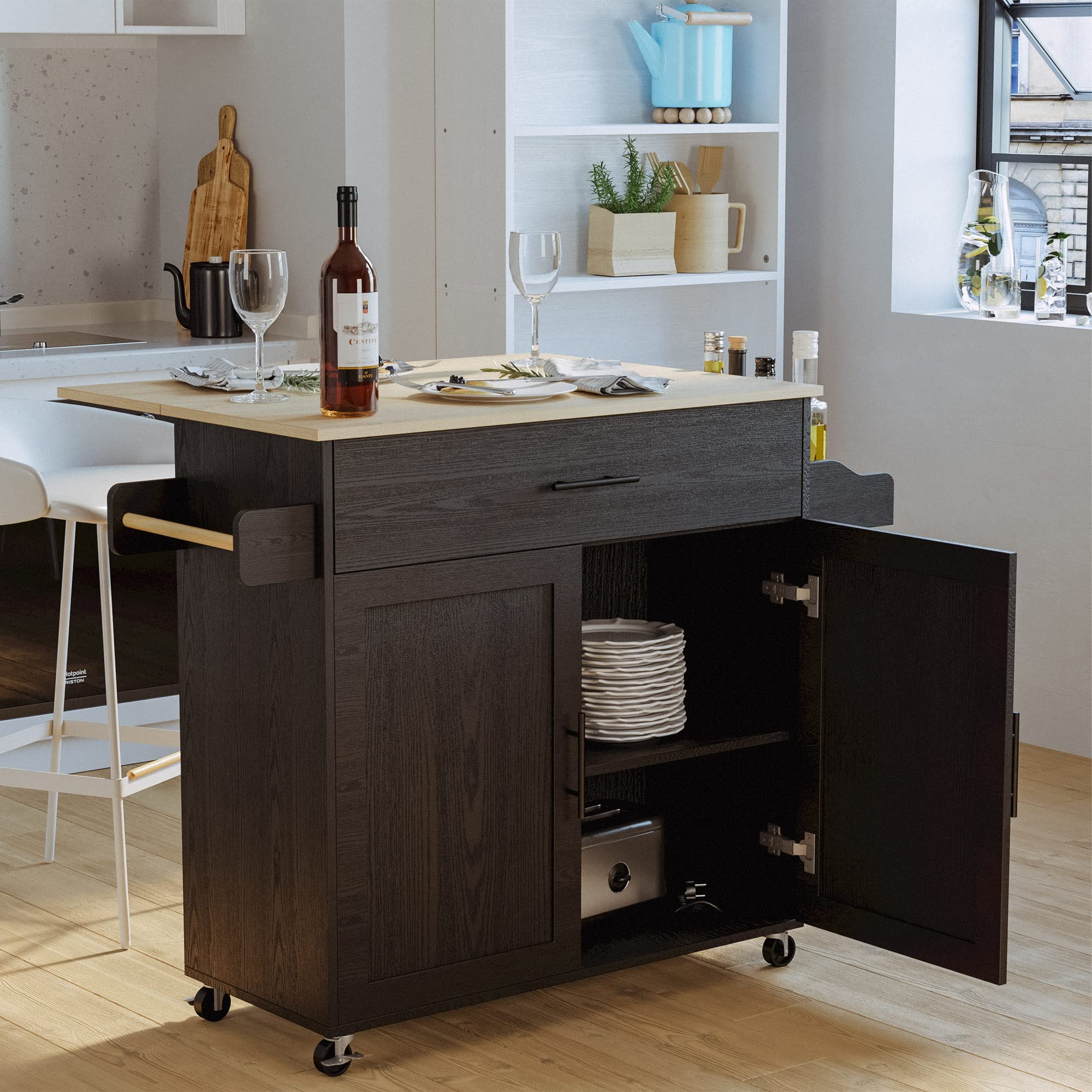 Rolling Kitchen Island with Drop Leaf