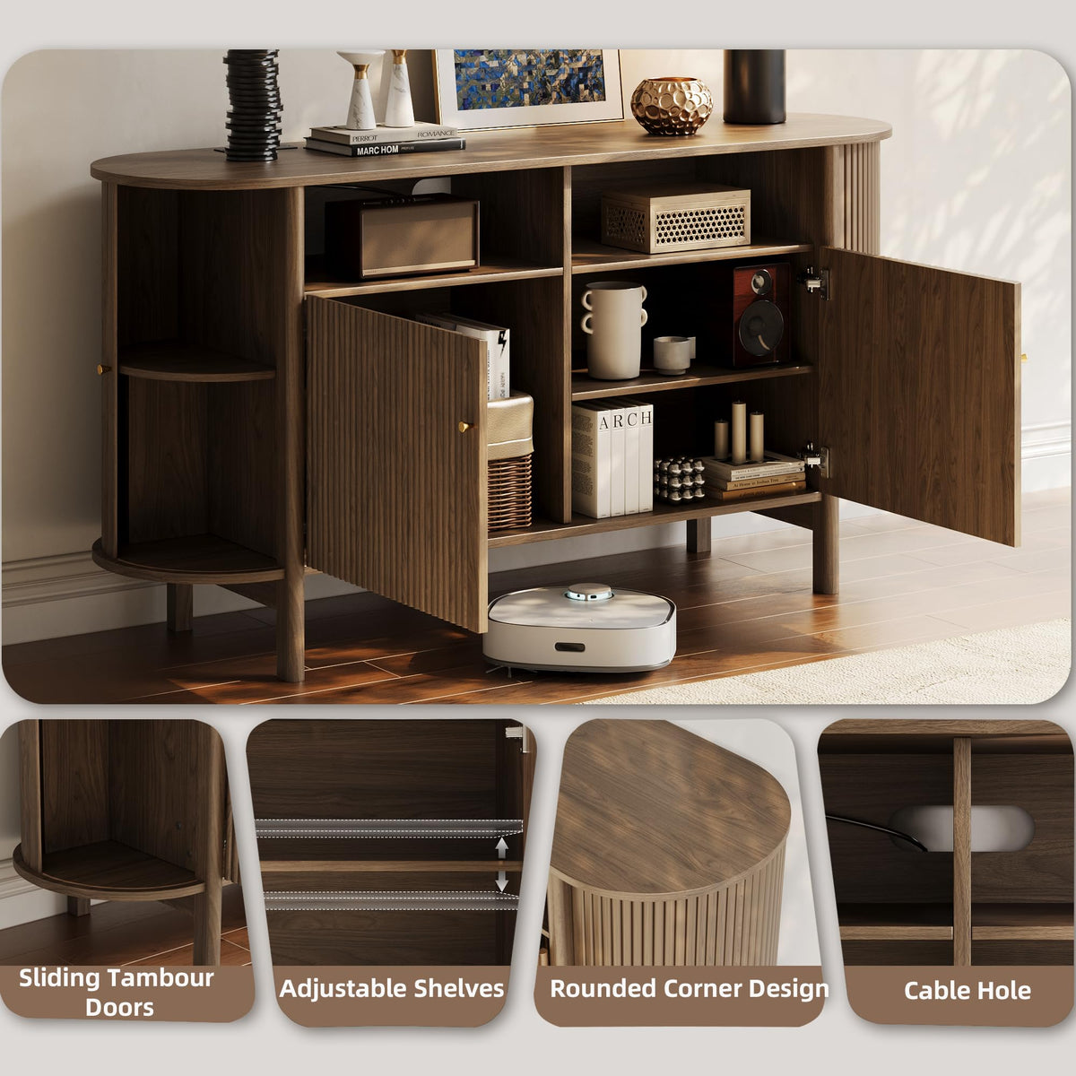 Fluted TV Stand with Power Outlets