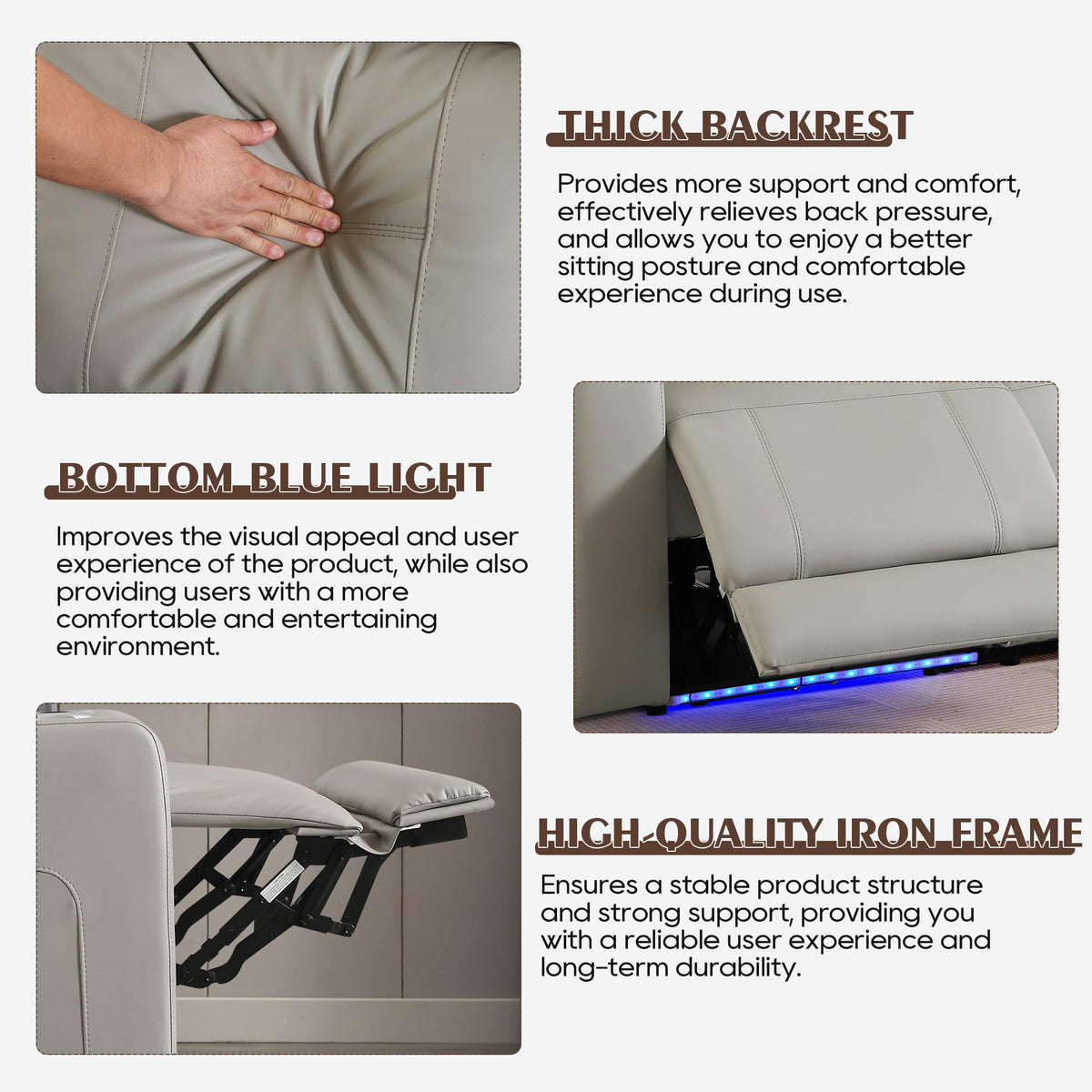 Netpane Breathable Leather Power Recliner Sofa Set with LED, Power Reclining Sofa and Loveseat Set with Adjustable Headrest/Wireless Charger/Storage Console for Living Room (Grey)