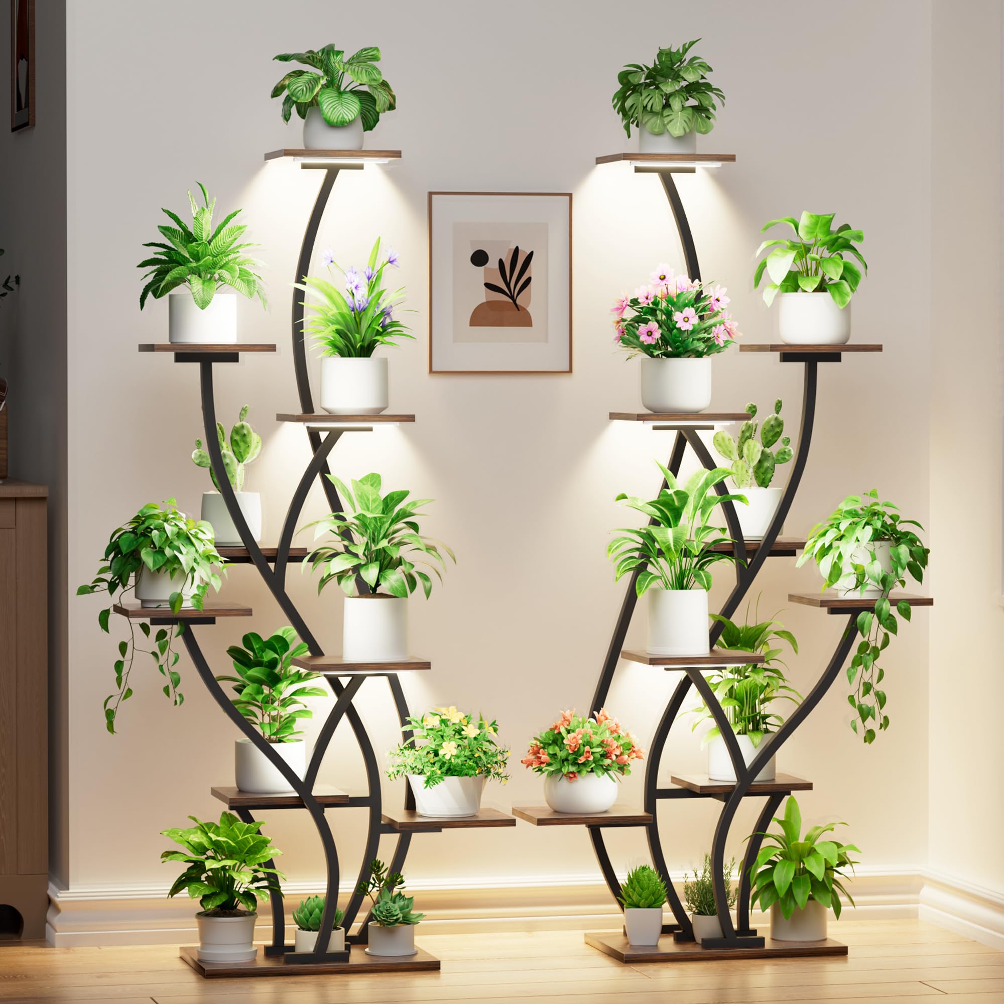 Indoor Plant Stand with Grow Light, 9-Tier, Set of 2
