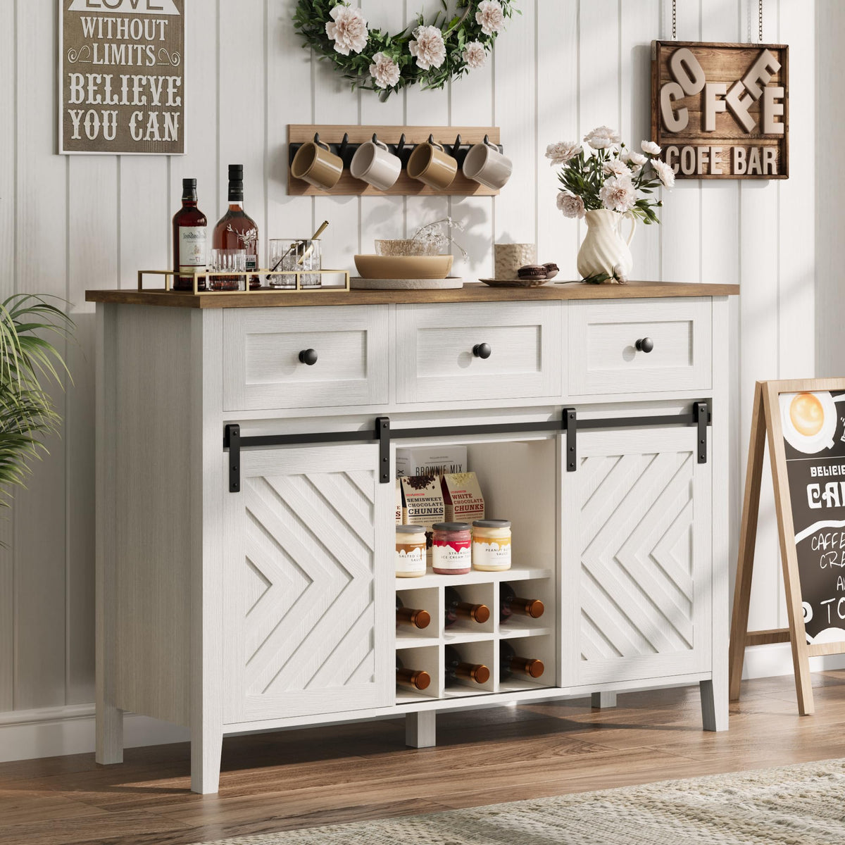 CABIHOME 47.2'' Farmhouse Buffet Cabinet with Sliding Barn Door