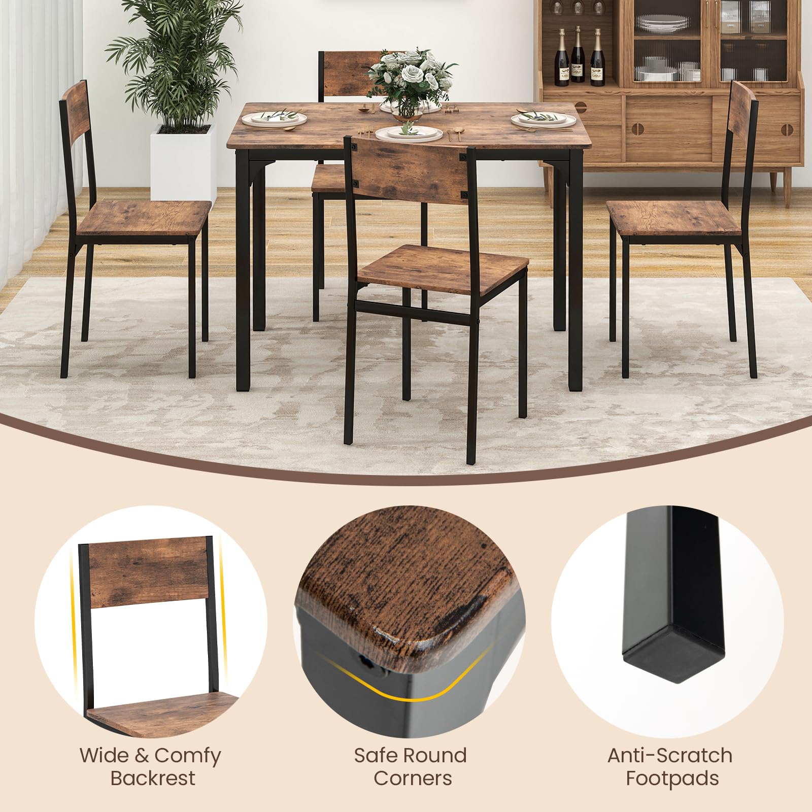 5-Piece Dining Table Set with 4 Chairs