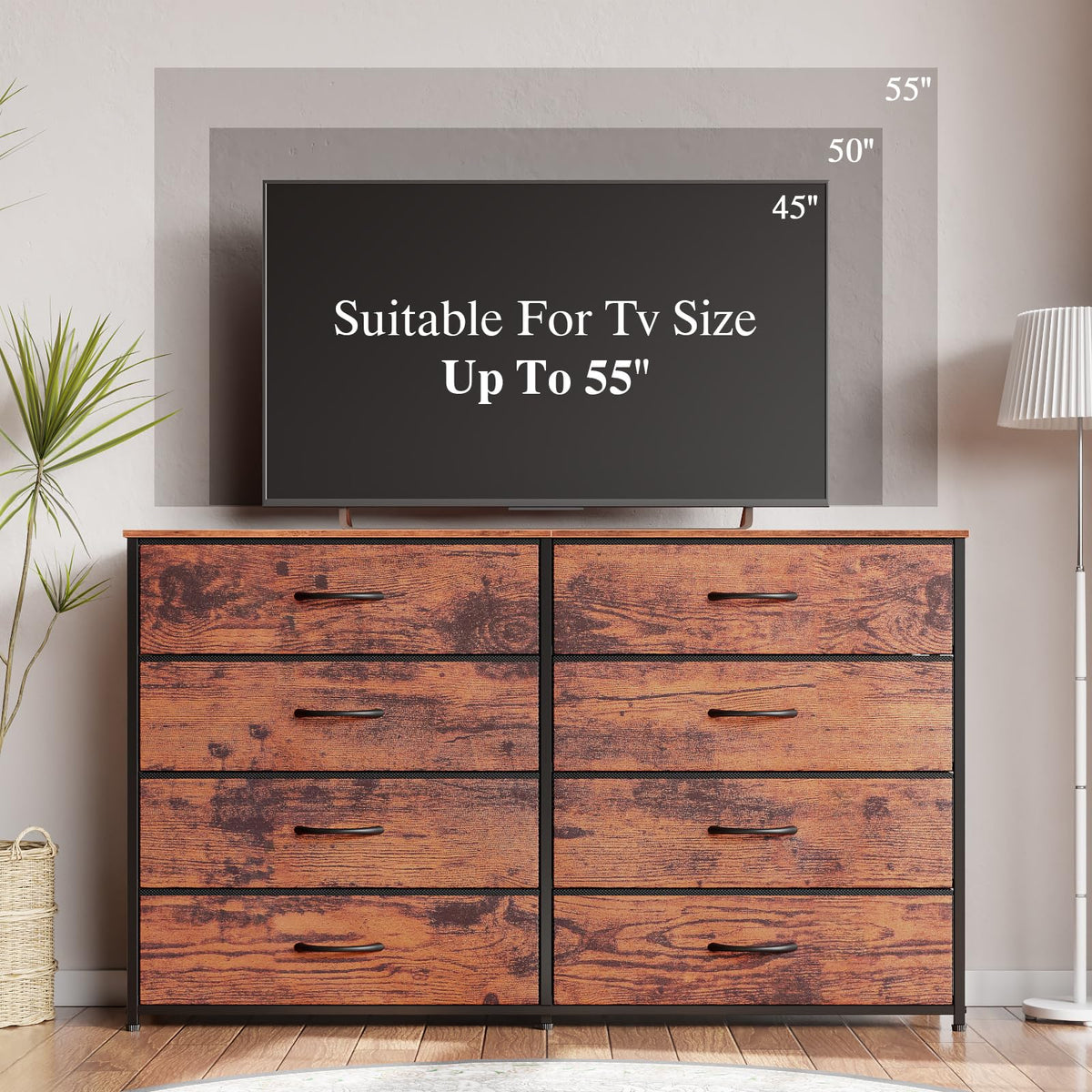Furnulem Long Dresser for Bedroom, TV Stand for 55'', 8 Drawer Dorm Dresser