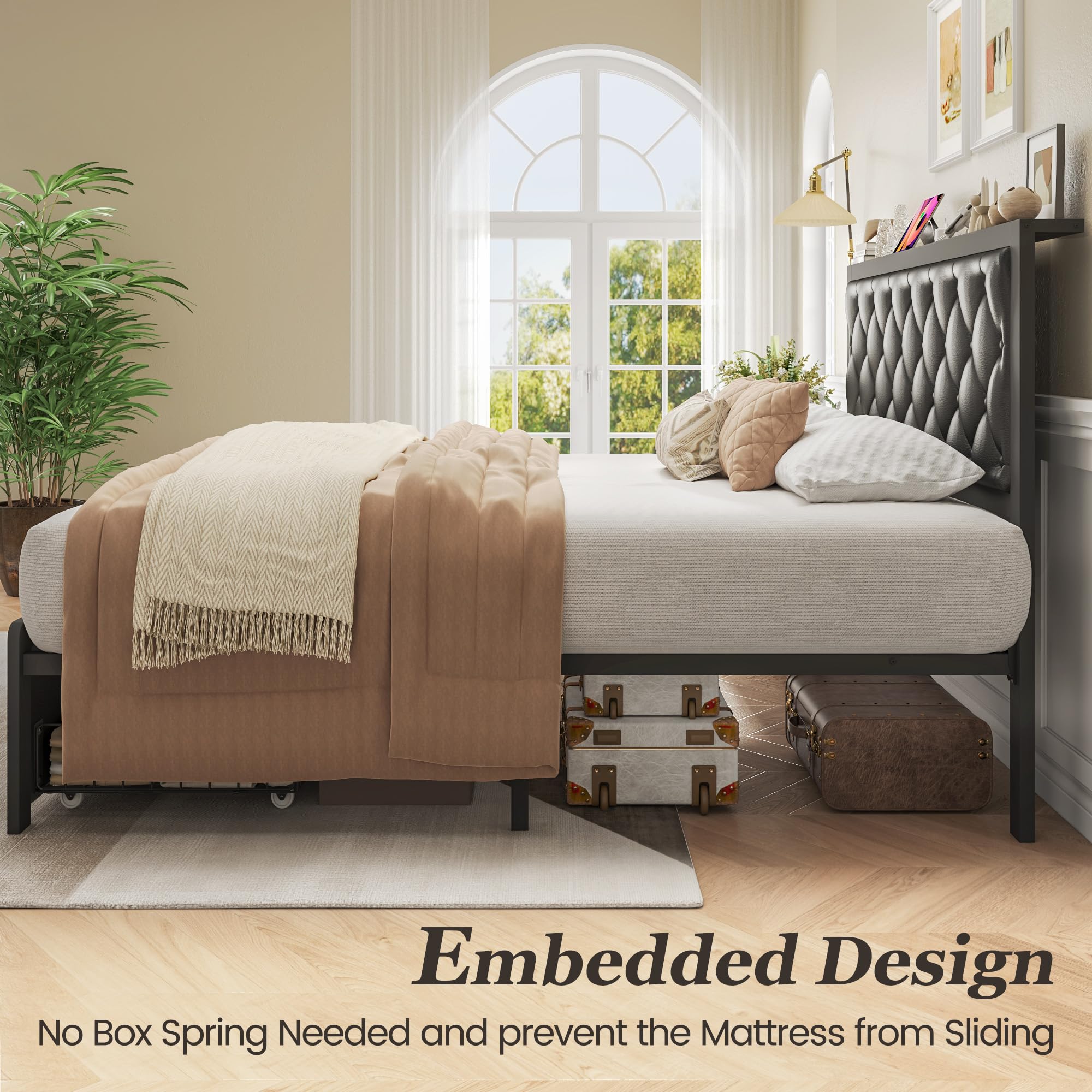 Queen Bed Frame with Storage Drawers & Charging Station