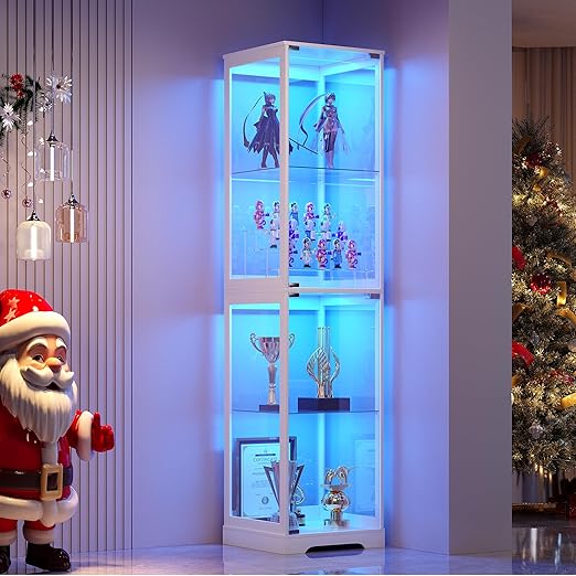 4-Tier Glass Display Cabinet with LED Lights