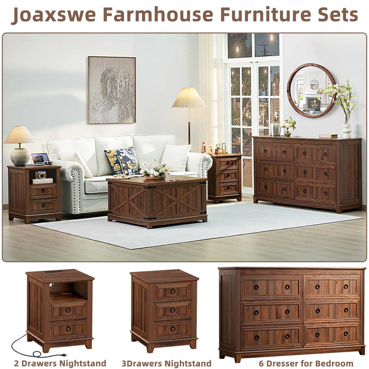 Joaxswe 54'' Dresser for Bedroom, Farmhouse 6 Drawers Dressers