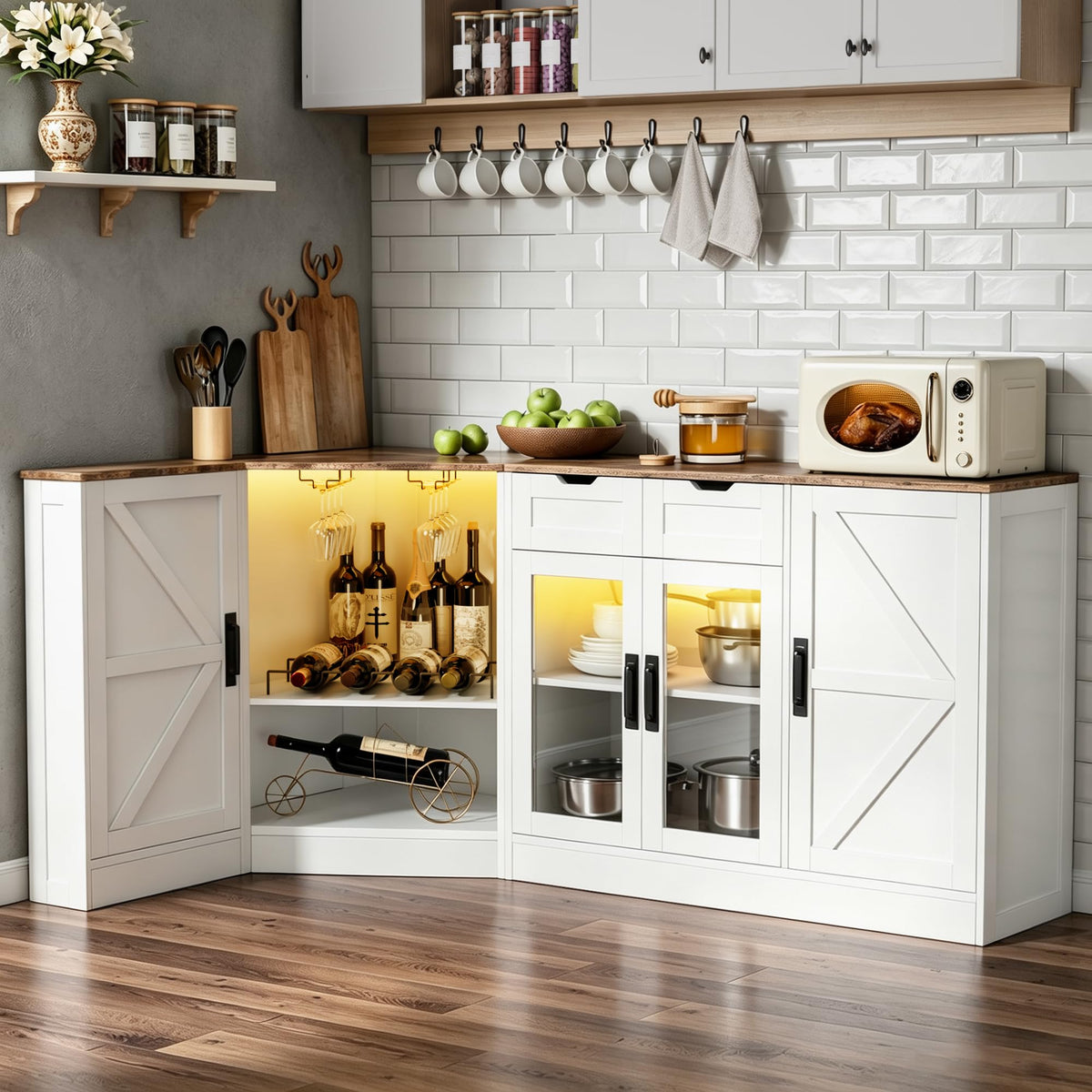 L-Shaped Wine Cabinet with LED Lights