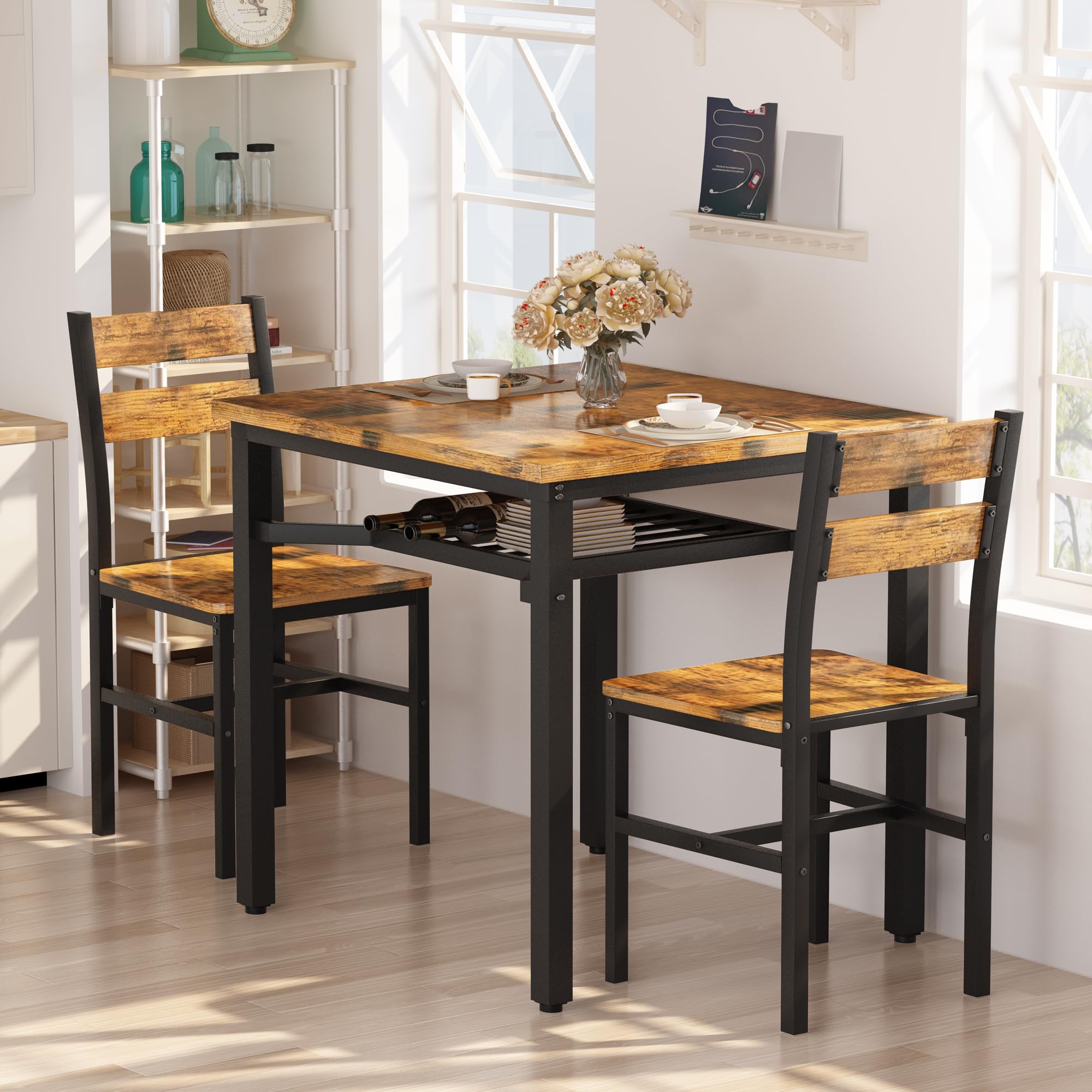 3-Piece Farmhouse Dining Table Set for 2