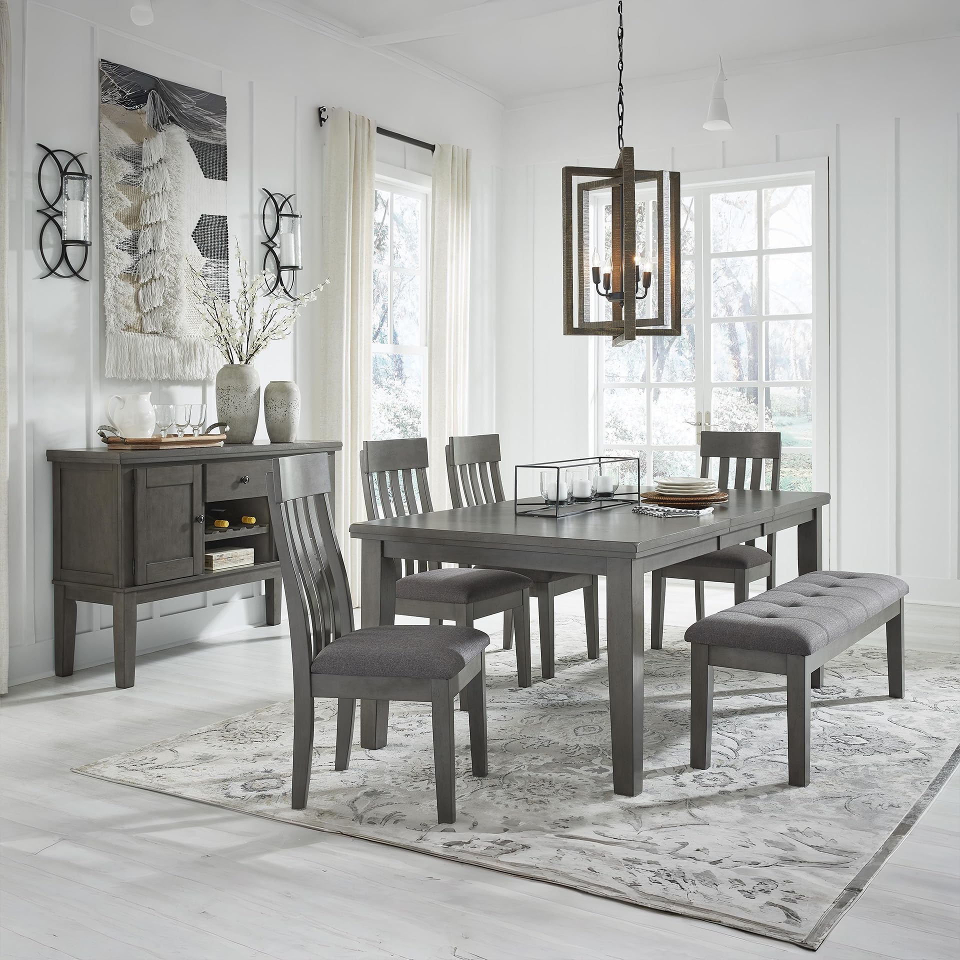 Signature Design by Ashley Hallanden Rustic Tufted Upholstered Dining Room Bench, Gray