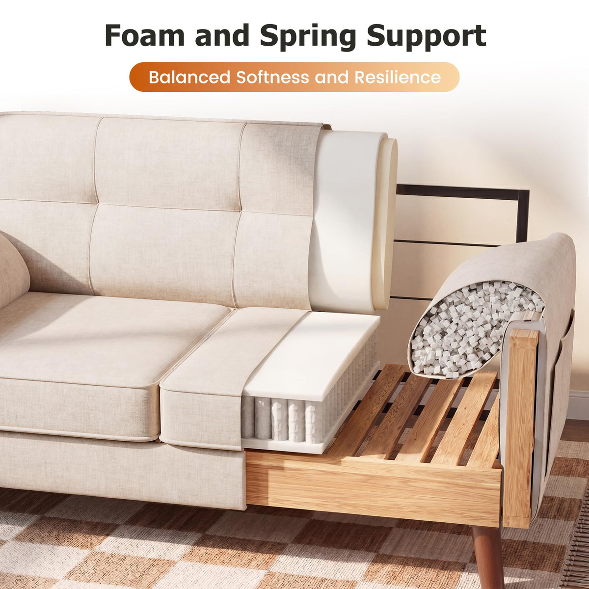 Apicizon 65" Loveseat Sofa, Chenille Loveseat Couch for Living Room with Storage Pockets, 25" Deep Seat Love Seat with Padded Arms, Modern Small Couches for Bedroom, Small Spaces, Home Office