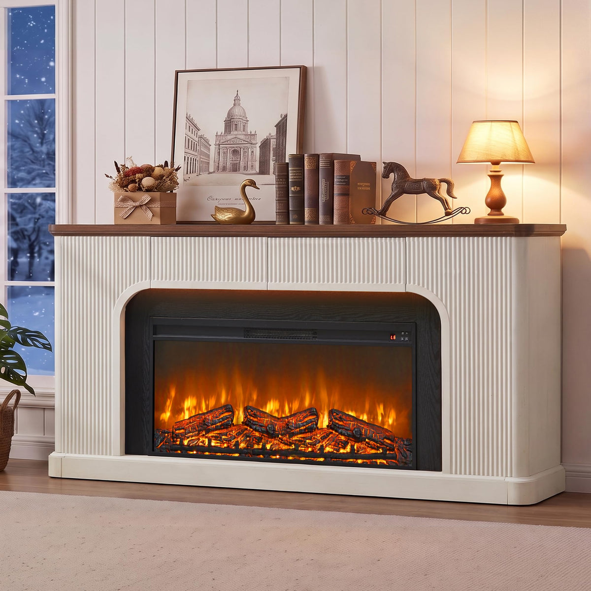 70" Fireplace TV Stand with 42'' Electric Fireplace for 65, 75, 80 inch TV