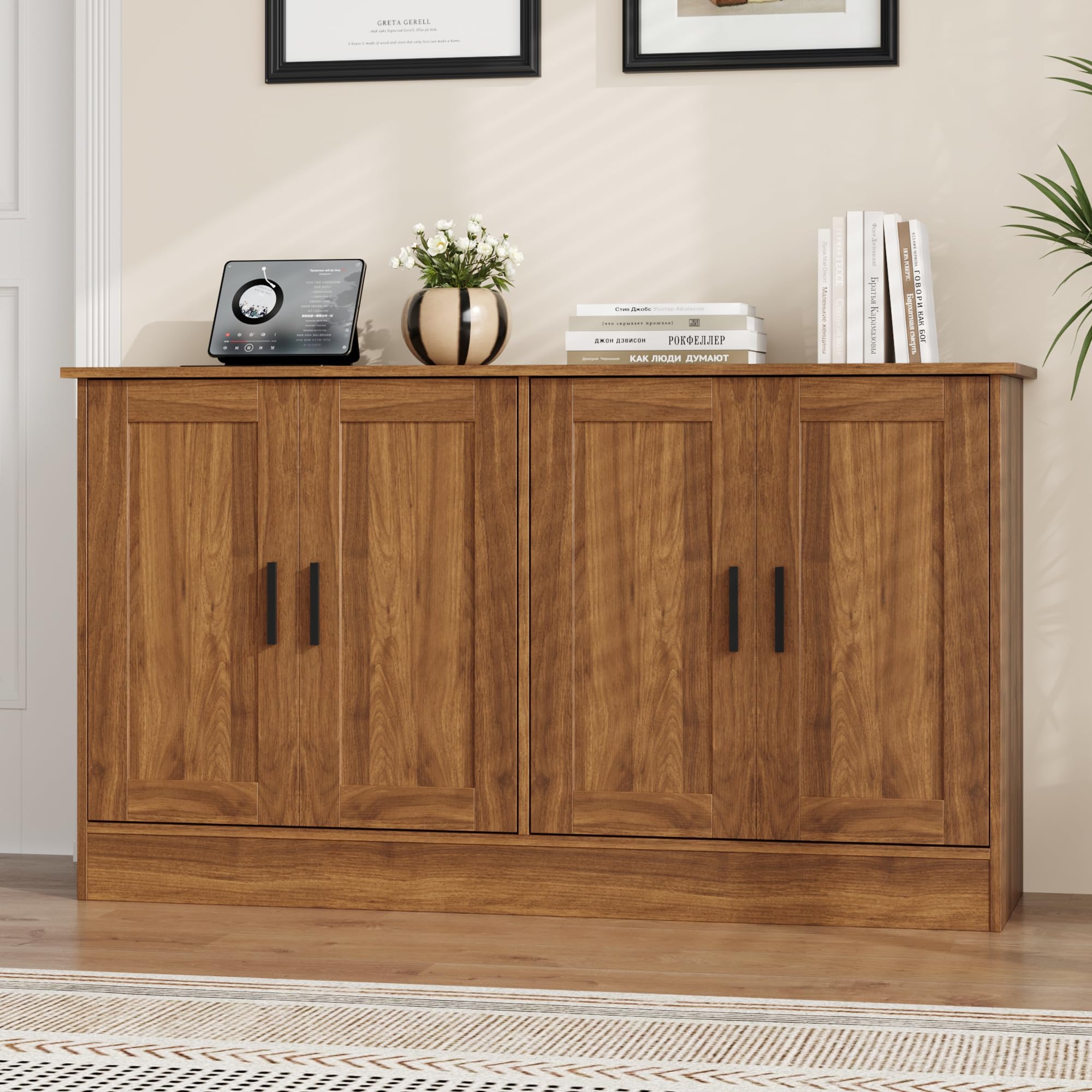 Anystyle 53" Rustic Brown Buffet Cabinet with Storage, Industrial Kitchen Sideboard with 4 Doors & Adjustable Shelves, Entryway Credenza & TV Console Table for Living Room, Dining Room