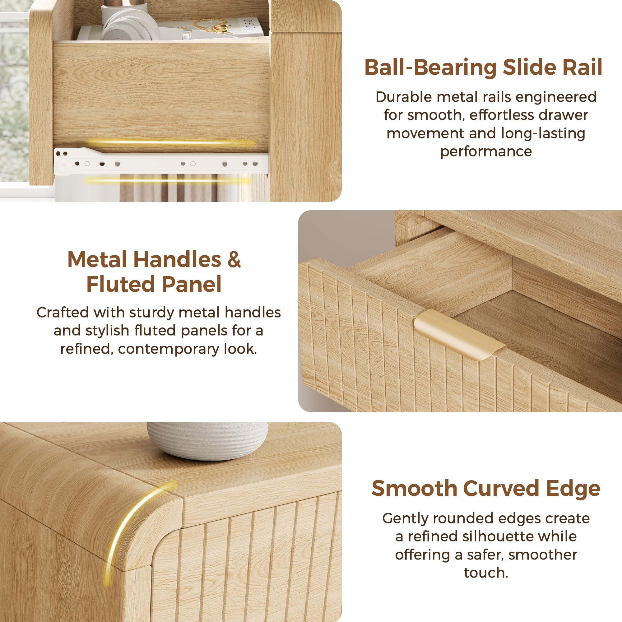 Fluted 5-Drawer Dresser with Curved Profile
