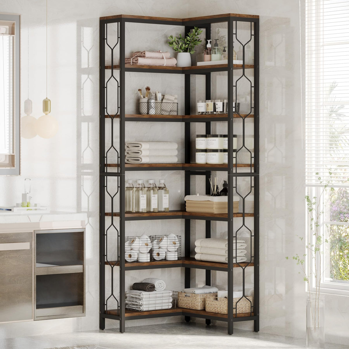Tribesigns Corner Shelf, 7-Tier Industrial Corner Bookshelf and Bookcase