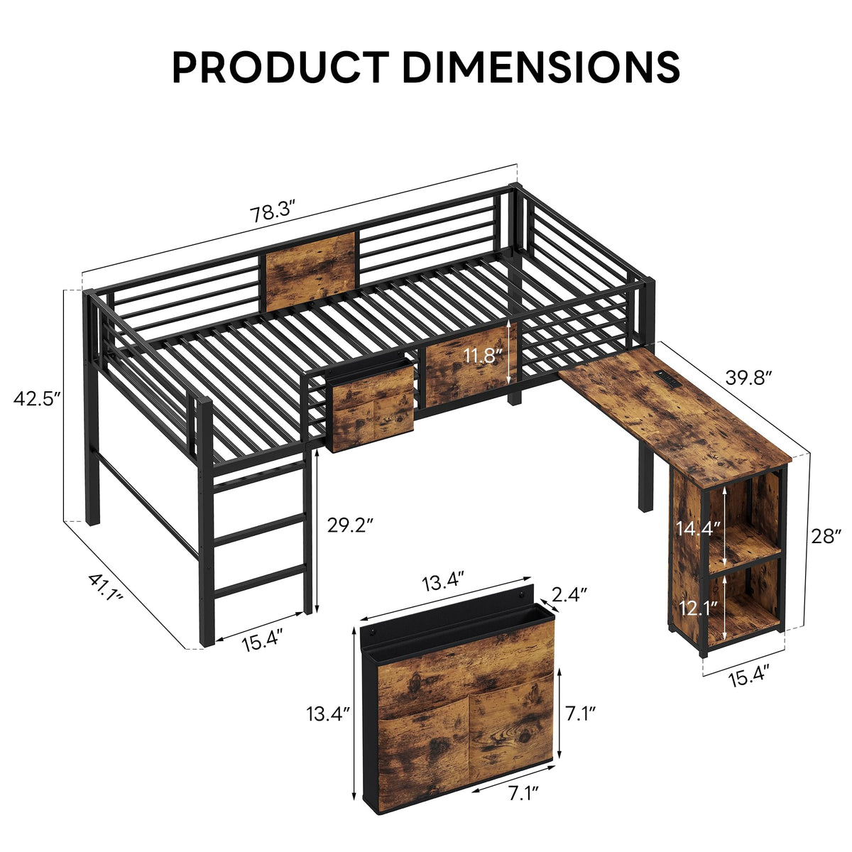 LIKIMIO Low Loft Bed Twin Size with Desk & 25 Heavy-Duty Steel Slats