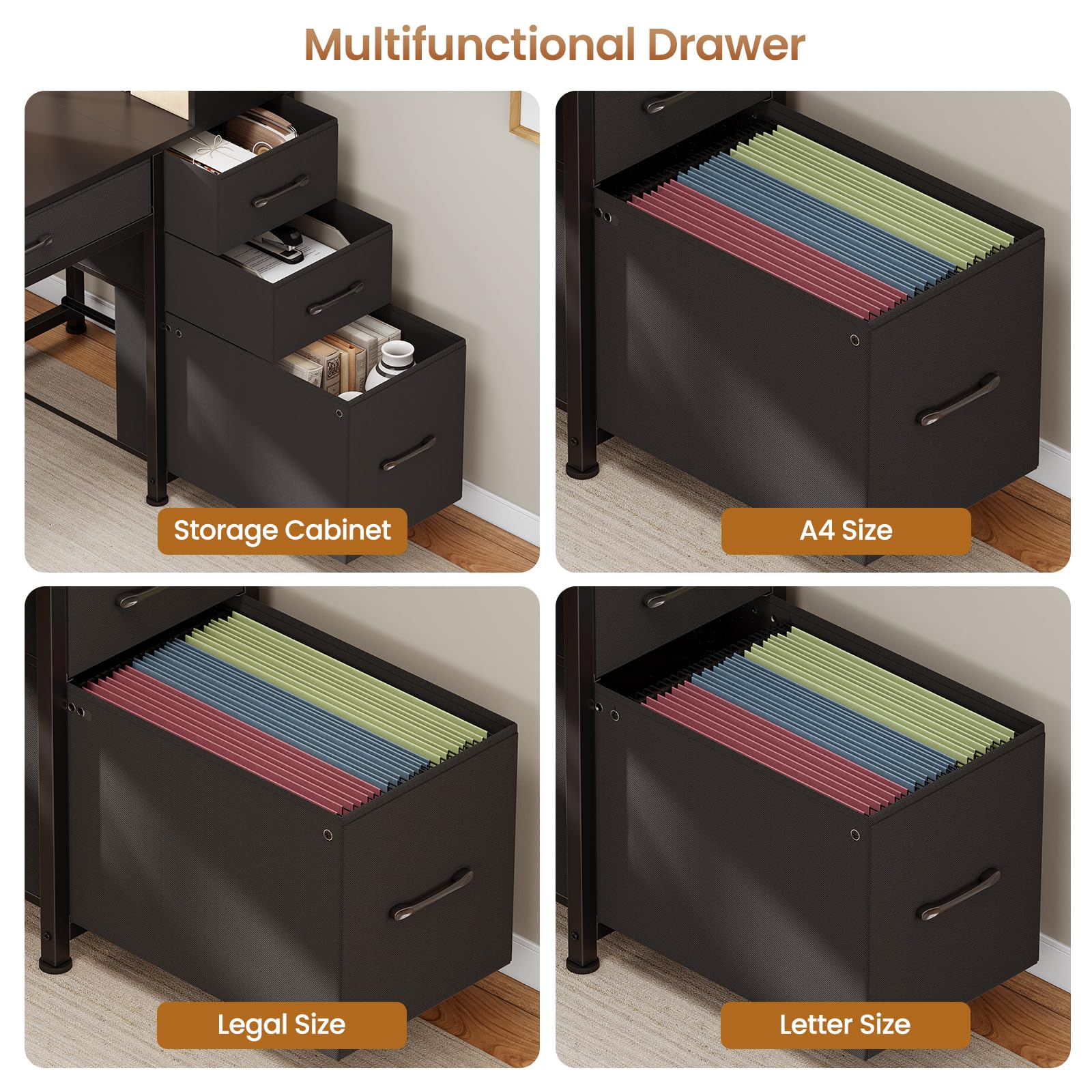 Reversible Gaming & Home Office Desk with Drawers, Bookshelf & RGB LED Lights
