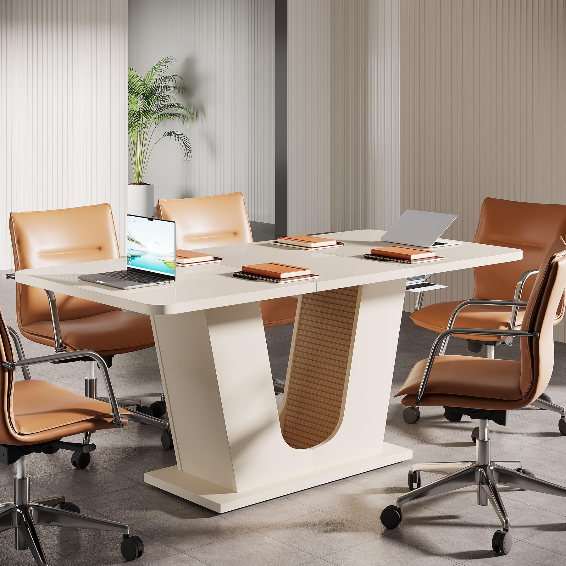 55-Inch Rectangular Conference Table with U-Shaped Base