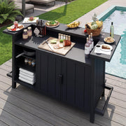 Outdoor Bar Table with Storage Cabinet & Footrest