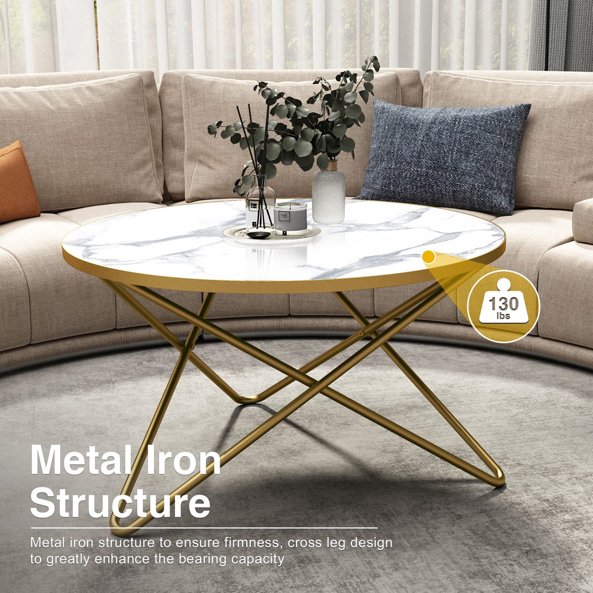 Round Faux Marble Coffee Table