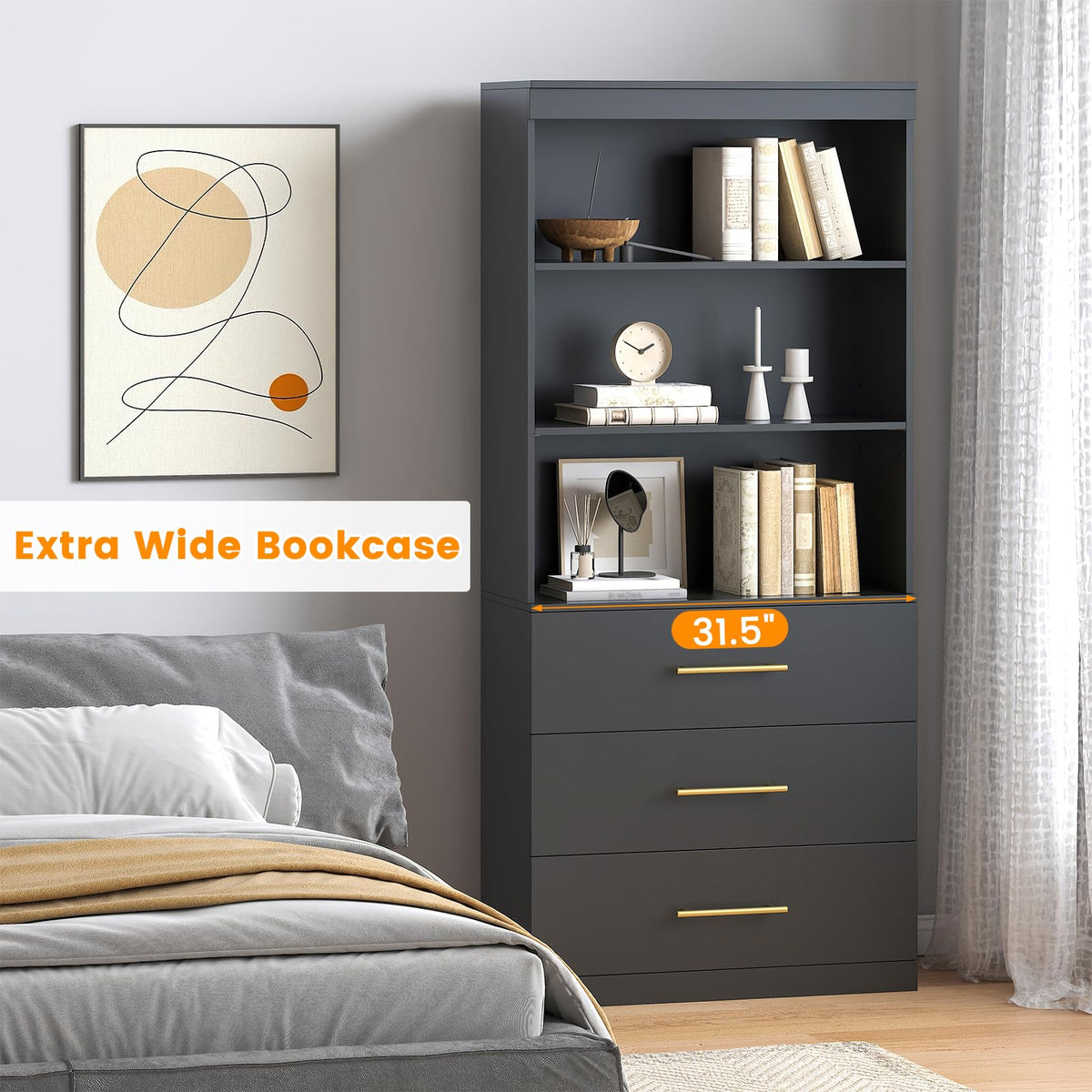 3-Shelf Bookcase with Drawers