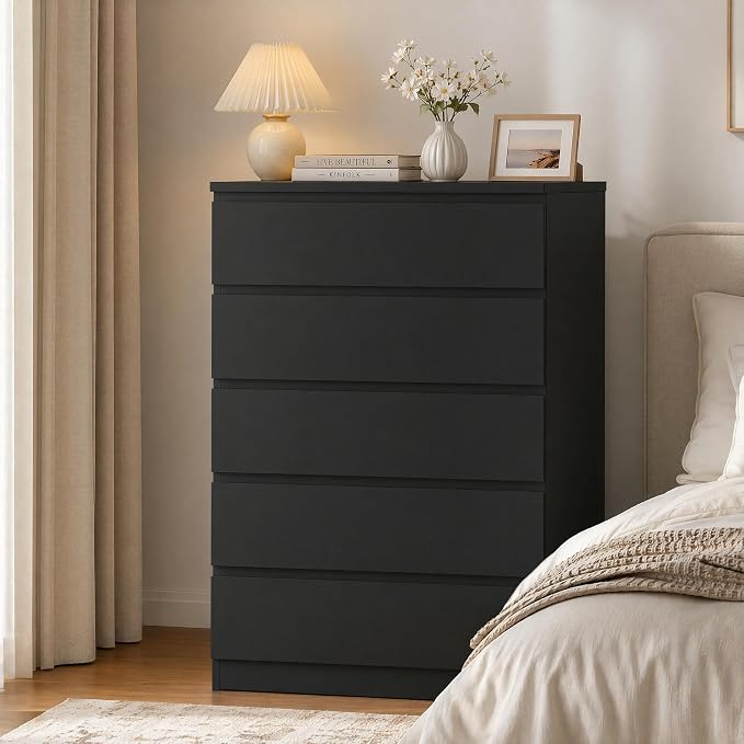 Black 6-Drawer Handleless Dresser