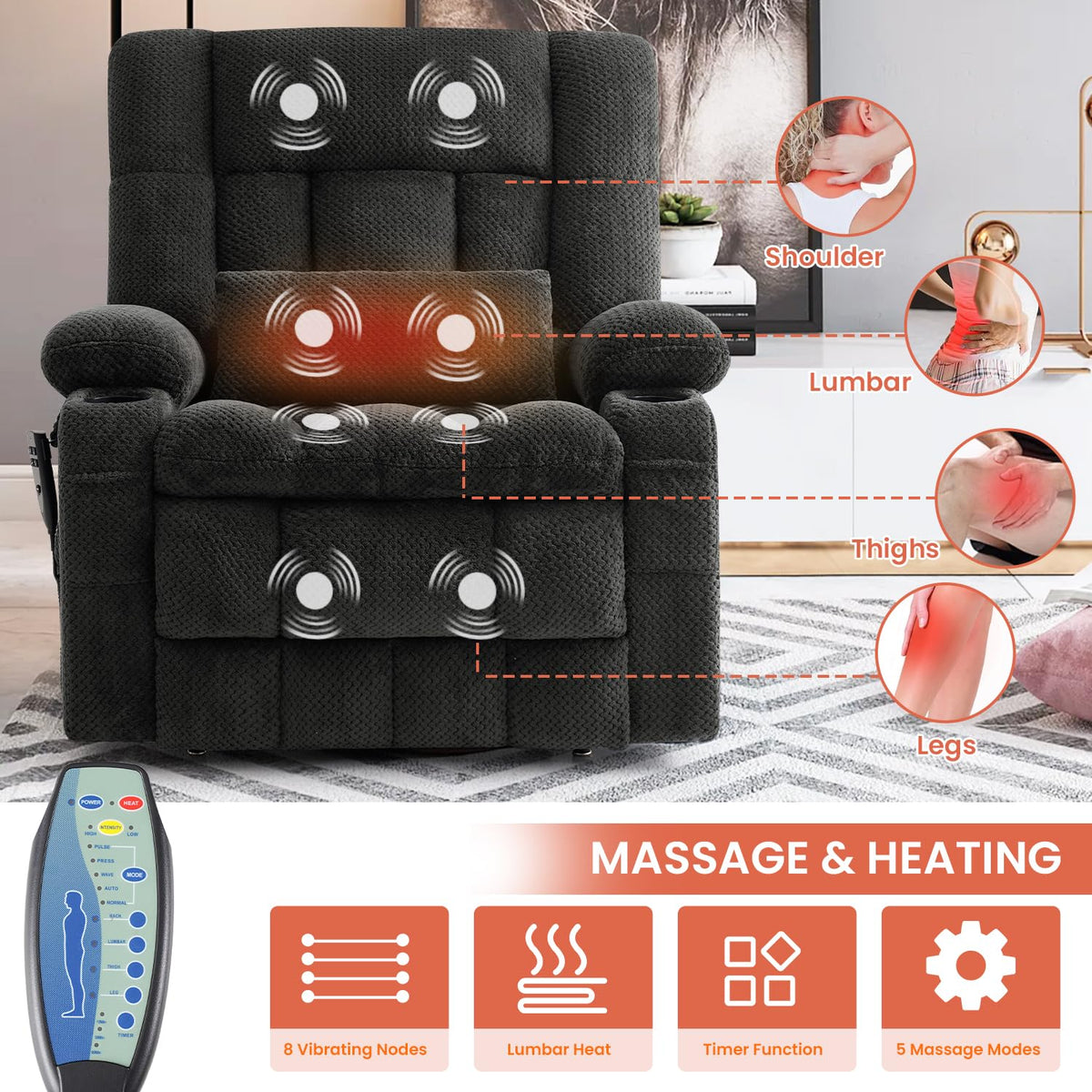 Dual Motor Power Lift Recliner Chair for Elderly, Lay Flat Lift Chair